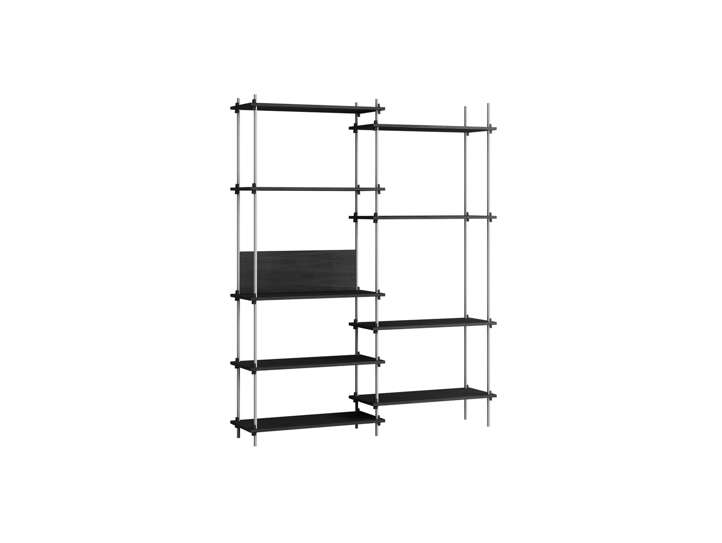 Shelving System Sets (200 cm) by Moebe / S.200.2.A / Stainless Steel Uprights / Black Painted Oak