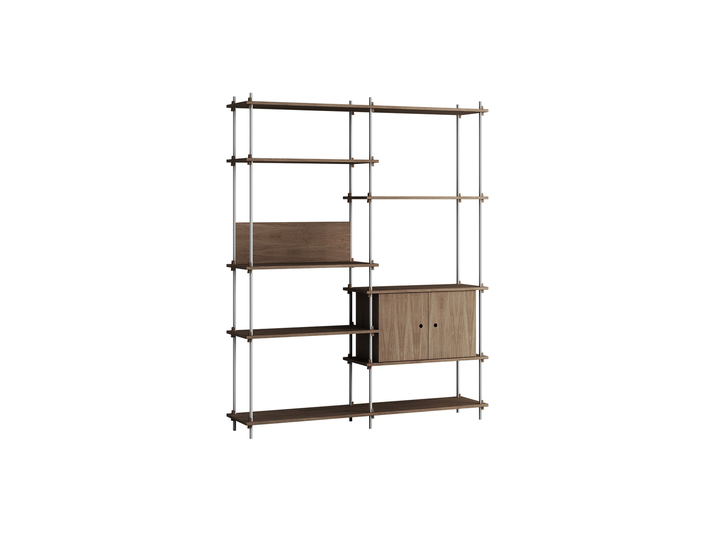 Shelving System Sets (200 cm) by Moebe / S.200.2.C / Stainless Steel Uprights / Smoked Oak