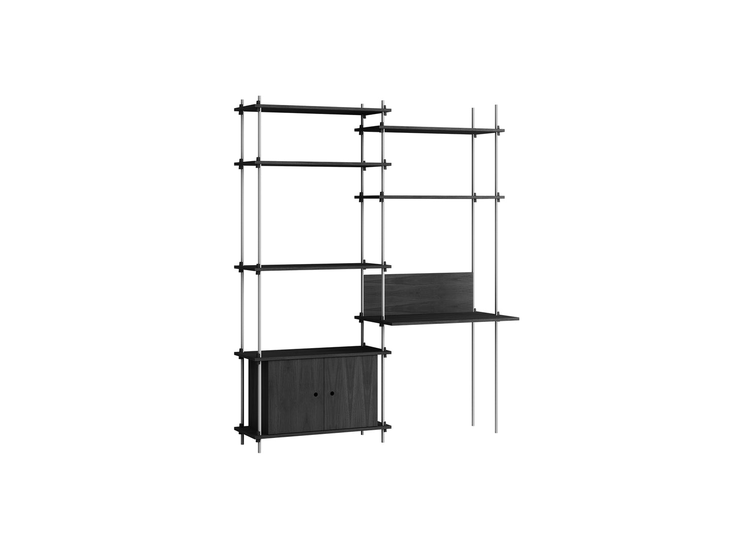 Shelving System Sets (200 cm) by Moebe / S.200.2.E / Stainless Steel Uprights / Black Painted Oak