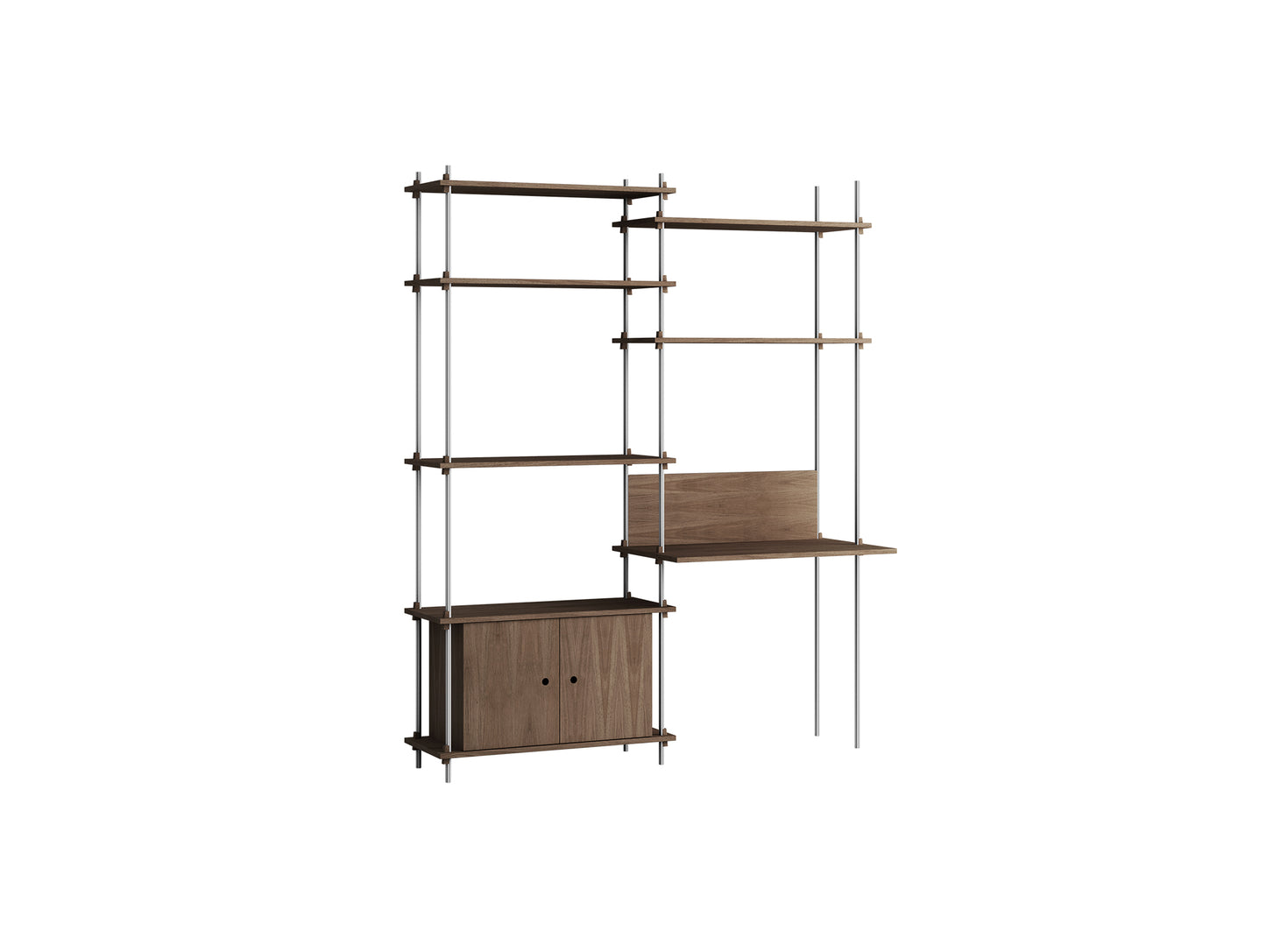 Shelving System Sets (200 cm) by Moebe / S.200.2.E / Stainless Steel Uprights / Smoked Oak