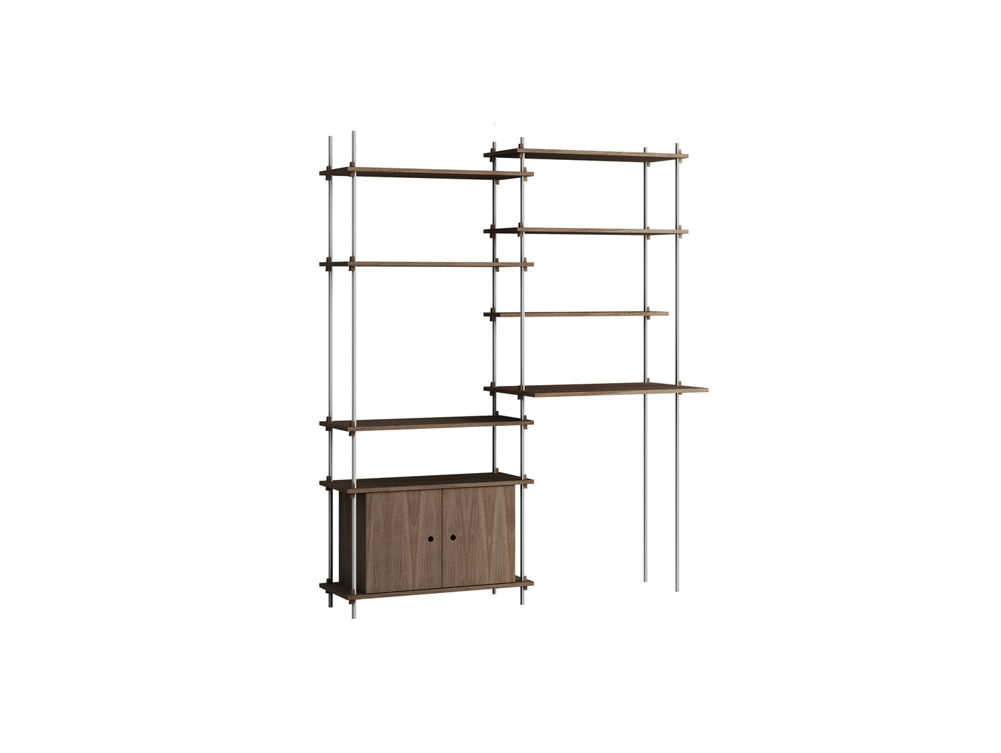 Shelving System Sets (200 cm) by Moebe / S.200.2.F / Stainless Steel Uprights / Smoked Oak