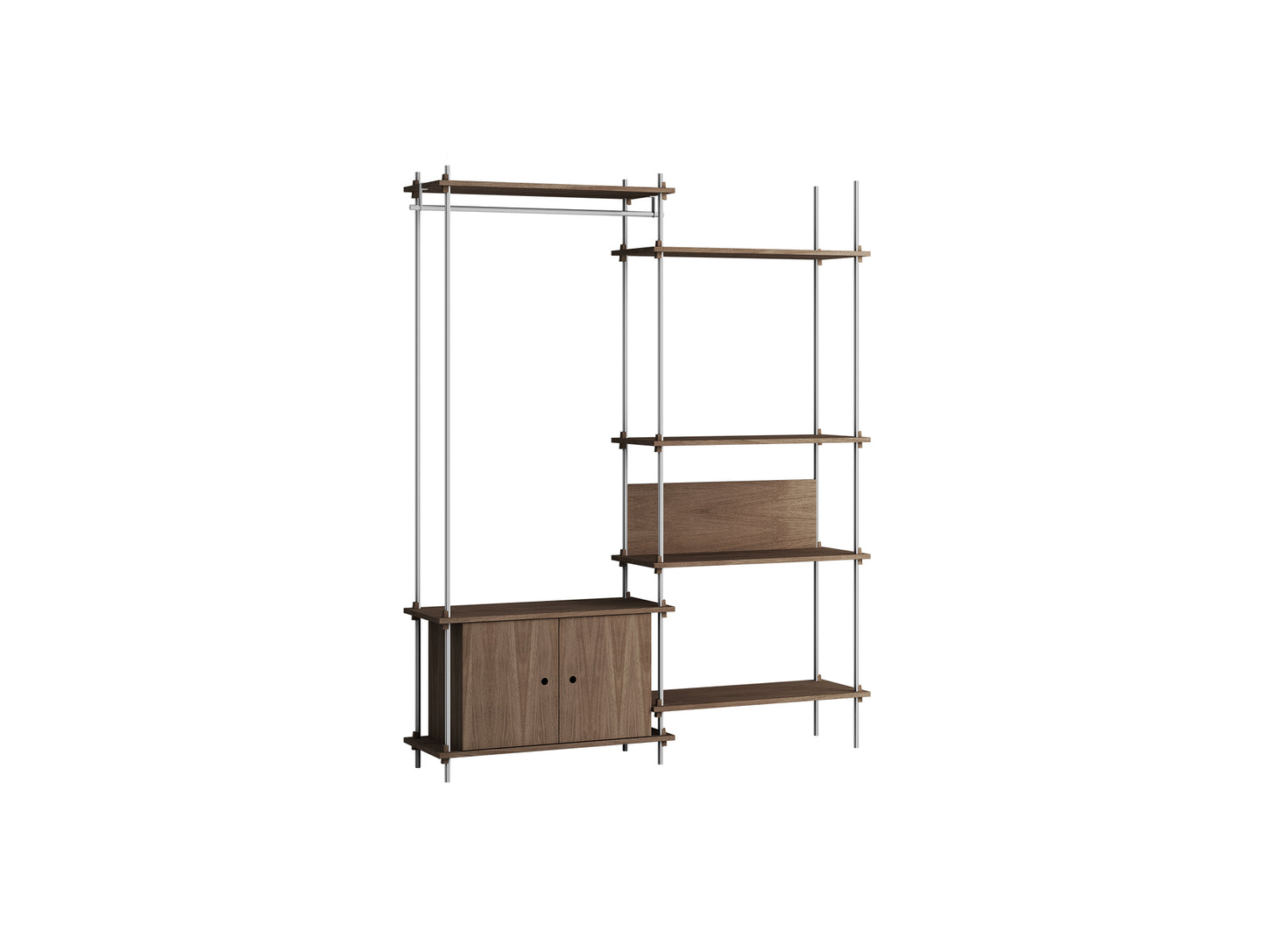 Shelving System Sets (200 cm) by Moebe / S.200.2.G / Stainless Steel Uprights / Smoked Oak