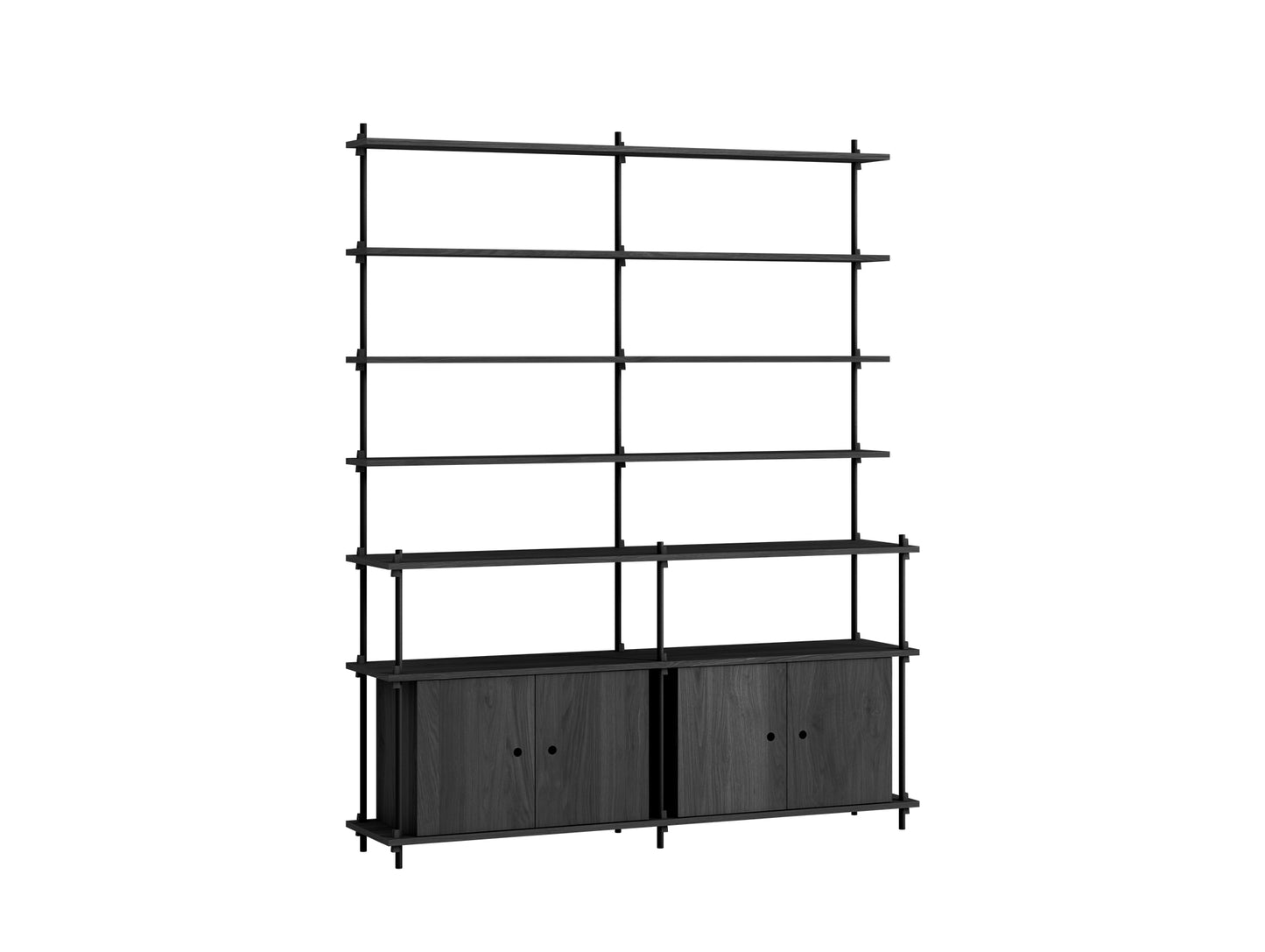 Shelving System by Moebe - 200 cm / S.200.2.H / Black Uprights / Black Oak