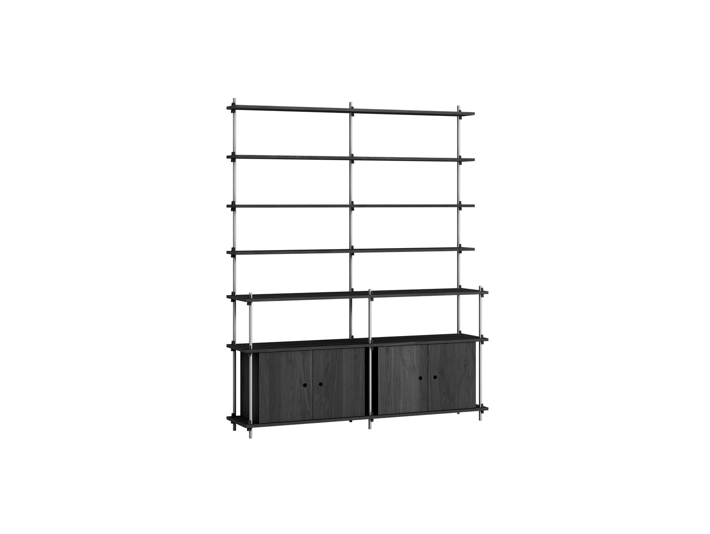 Shelving System Sets (200 cm) by Moebe / S.200.2.H / Stainless Steel Uprights / Black Painted Oak