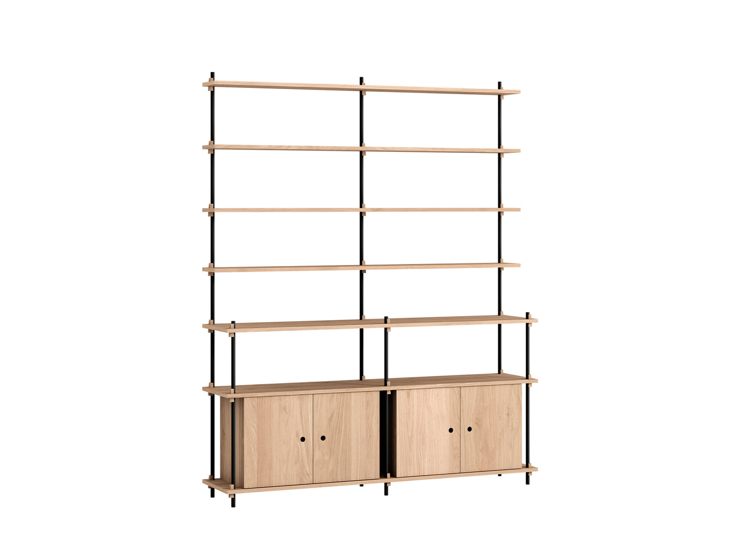 Shelving System by Moebe - 200 cm / S.200.2.H / Black Uprights / Oak