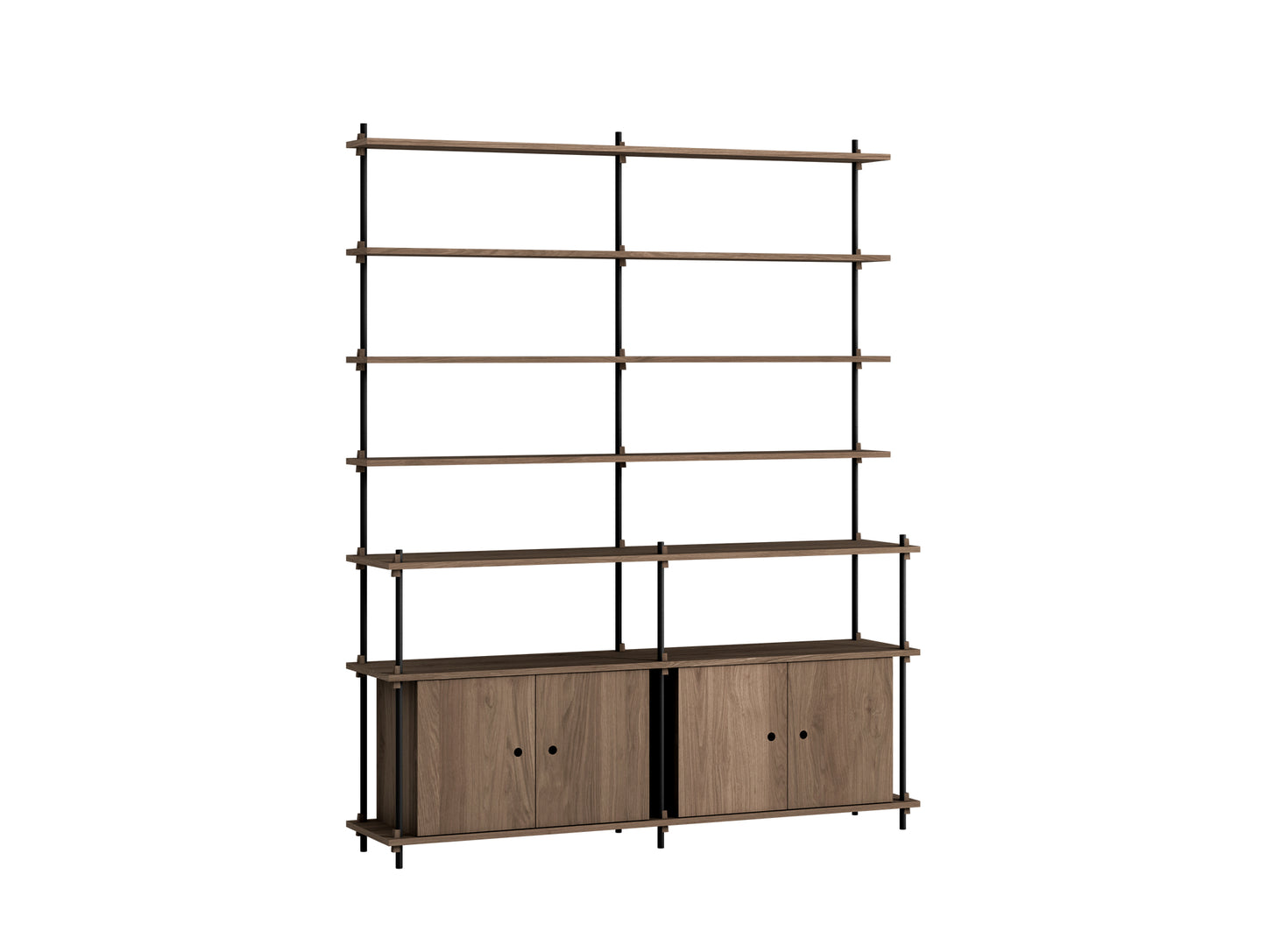 Shelving System by Moebe - 200 cm / S.200.2.H / Black Uprights / Smoked Oak