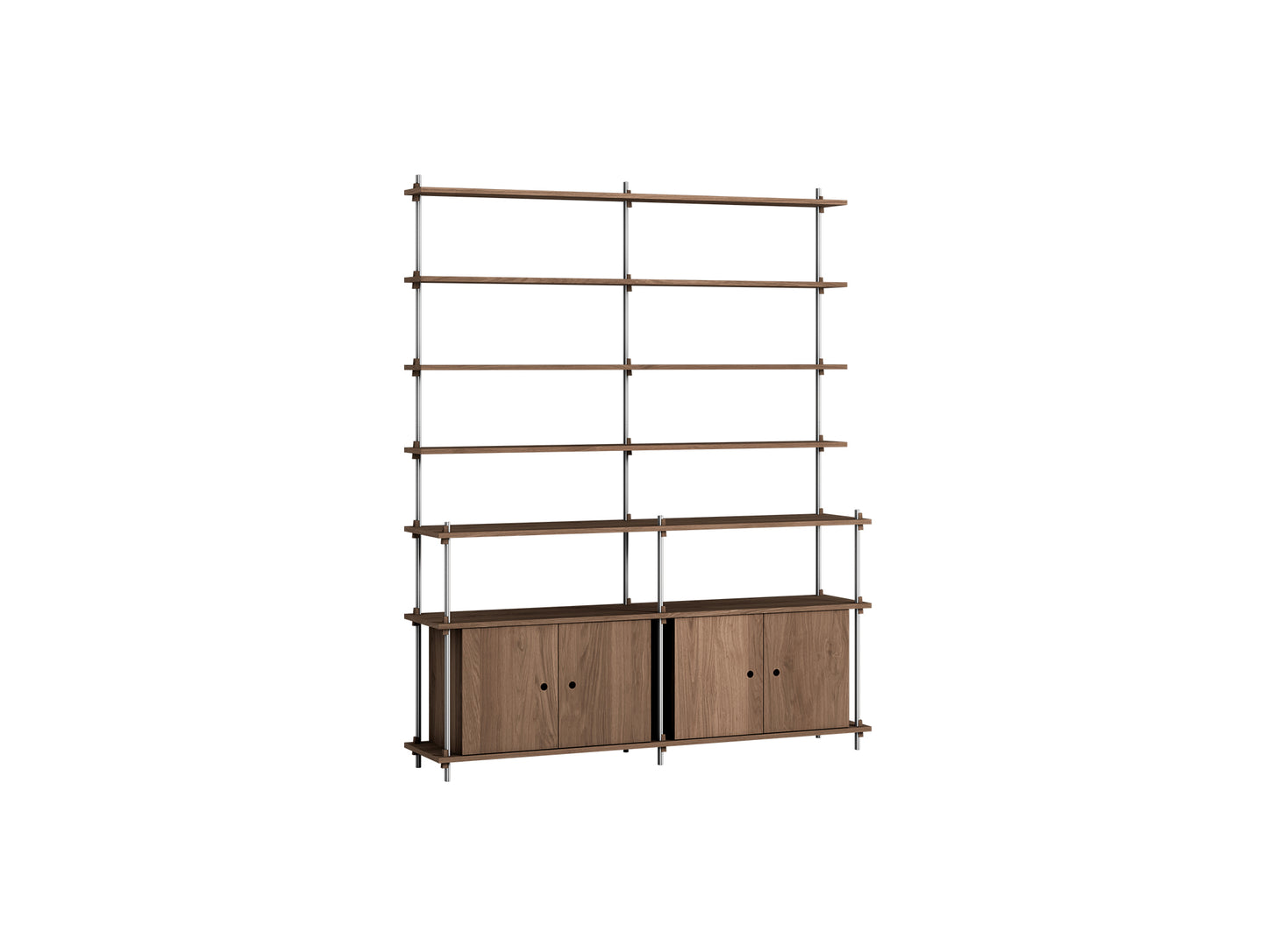 Shelving System Sets (200 cm) by Moebe / S.200.2.H / Stainless Steel Uprights / Smoked Oak