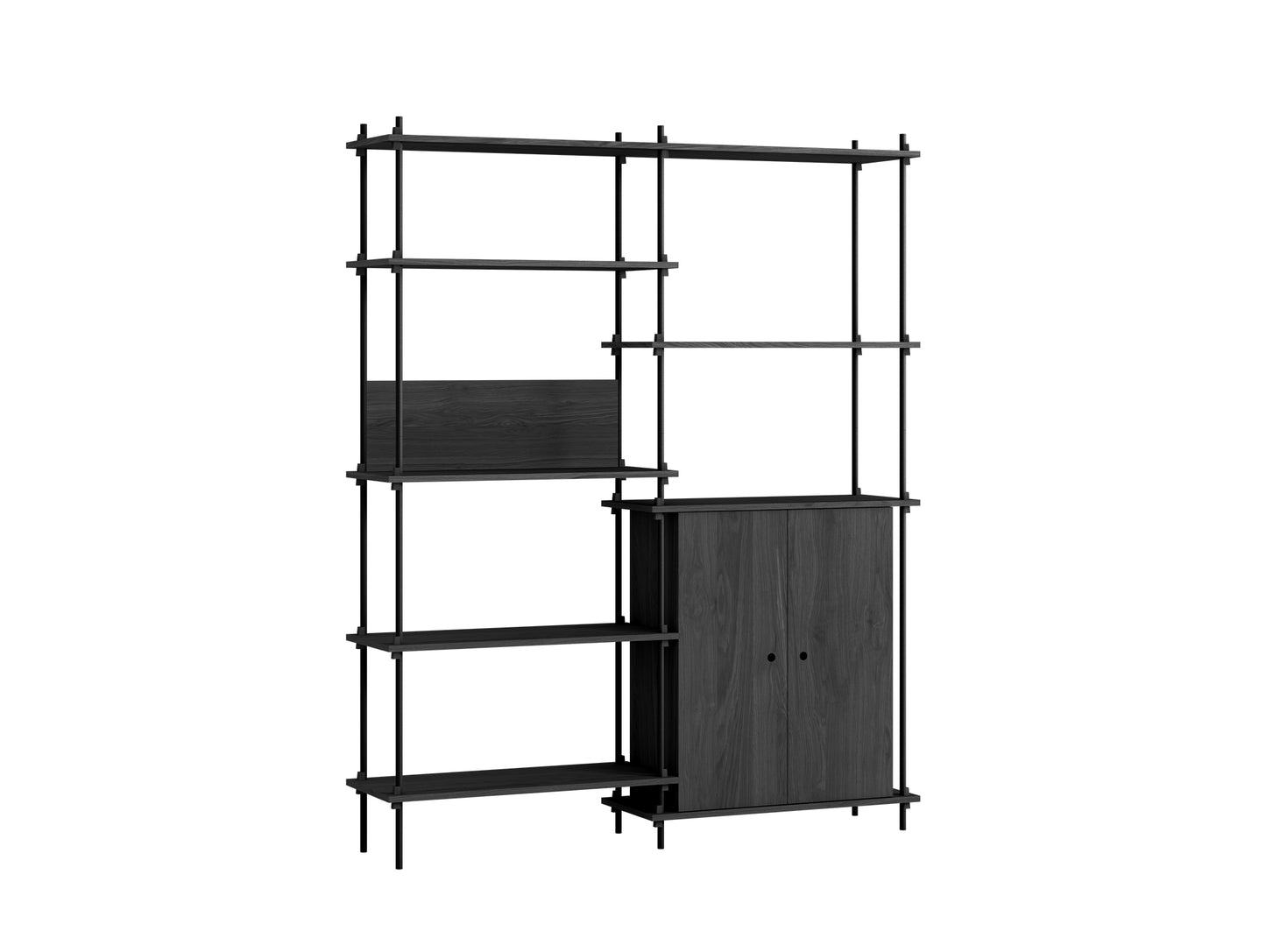Shelving System by Moebe - 200 cm / S.200.2.I / Black Uprights / Black Oak