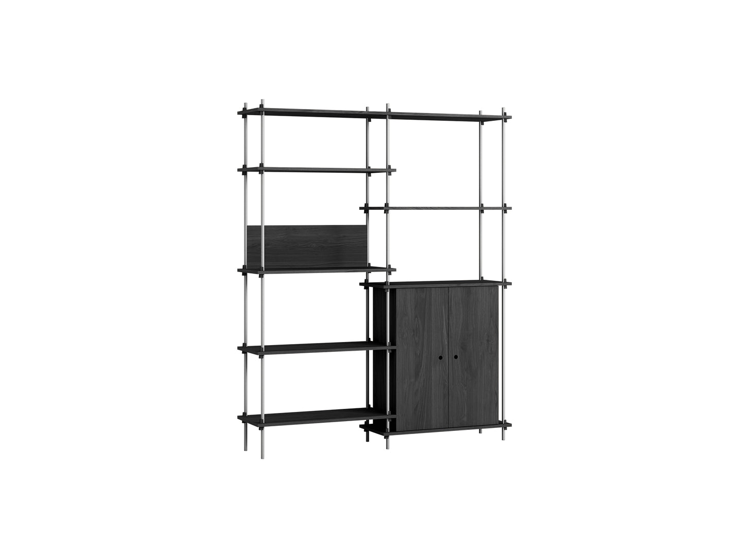 Shelving System Sets (200 cm) by Moebe / S.200.2.I / Stainless Steel Uprights / Black Painted Oak