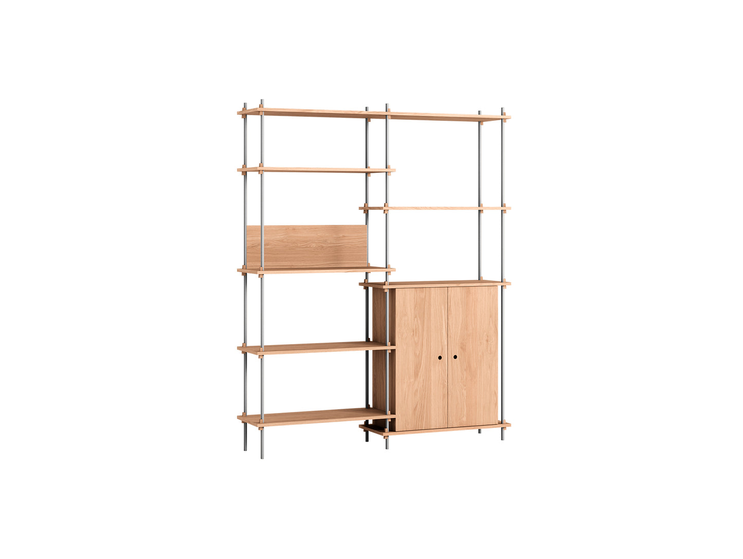 Shelving System Sets (200 cm) by Moebe / S.200.2.I / Stainless Steel Uprights / Oiled Oak