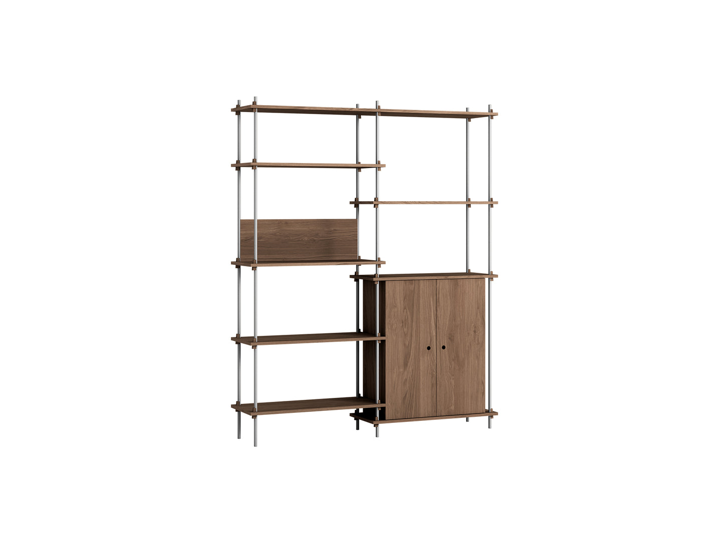 Shelving System Sets (200 cm) by Moebe / S.200.2.I / Stainless Steel Uprights / Smoked Oak
