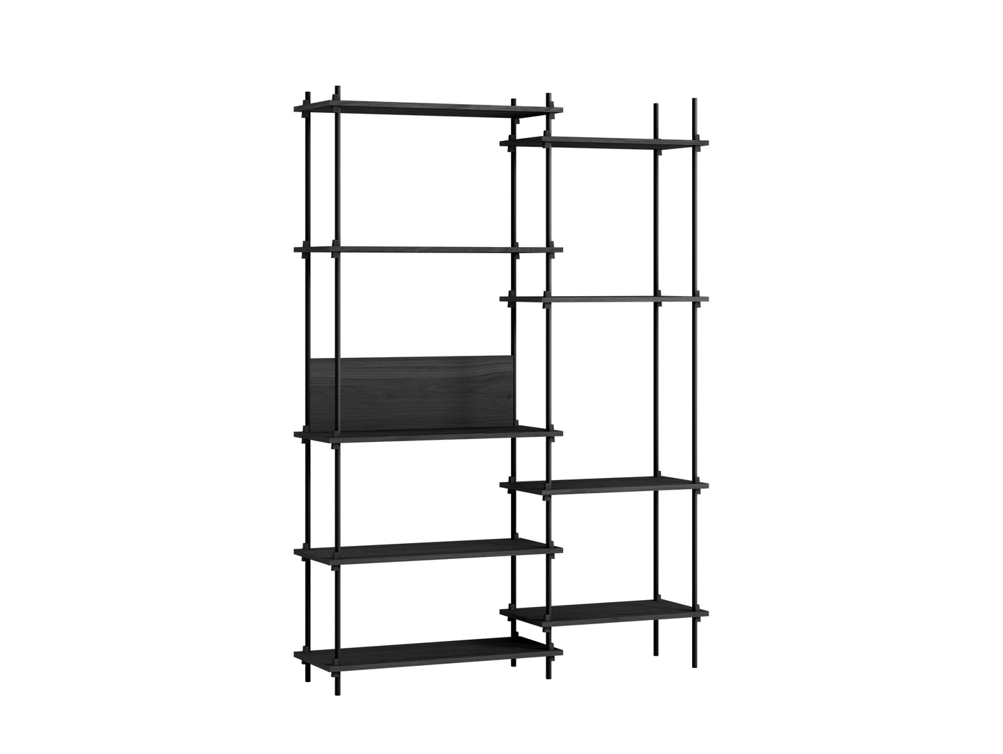 Shelving System by Moebe - 200 cm / S.200.2.J / Black Uprights / Black Oak