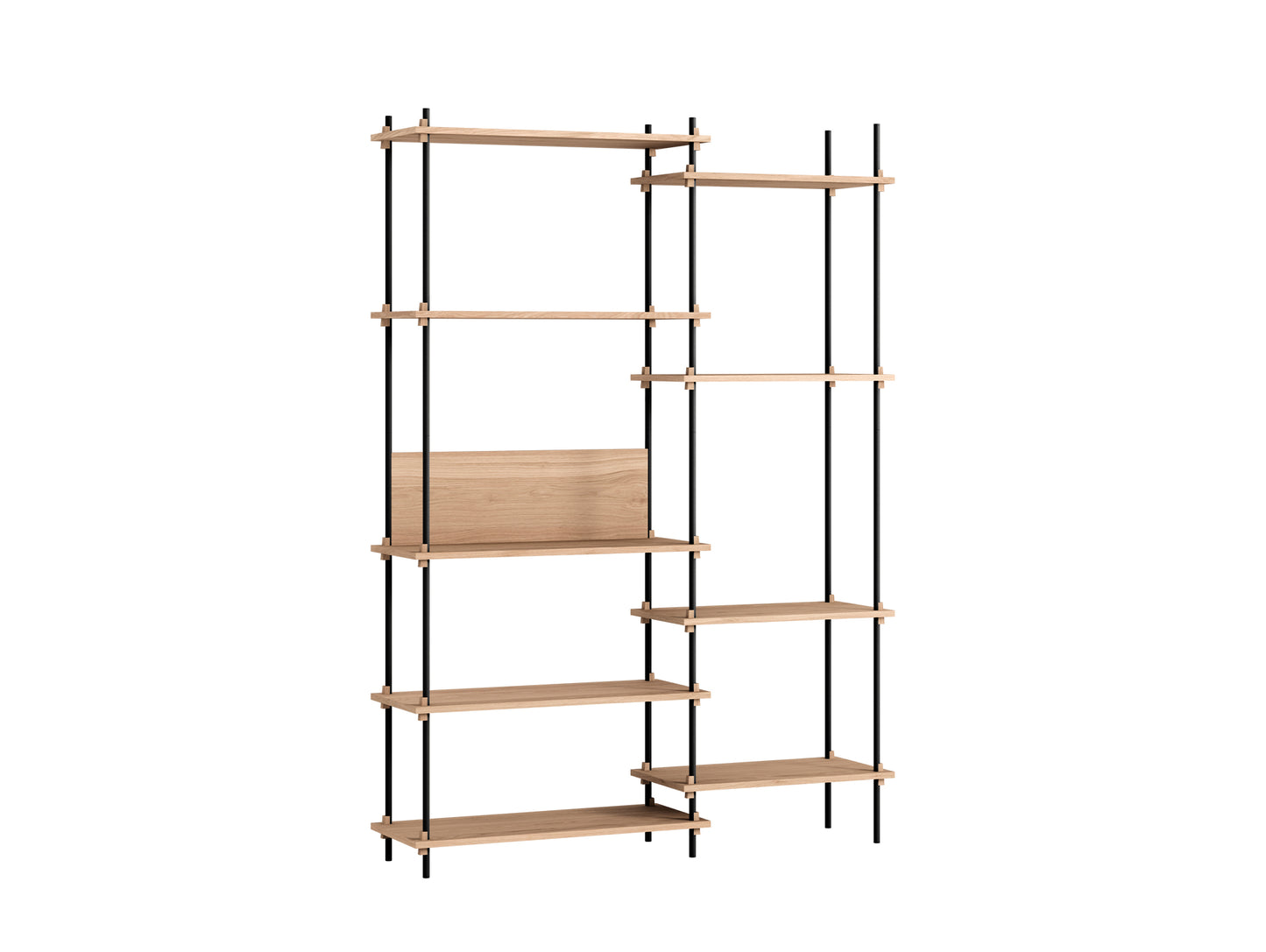 Shelving System by Moebe - 200 cm / S.200.2.J / Black Uprights / Oak