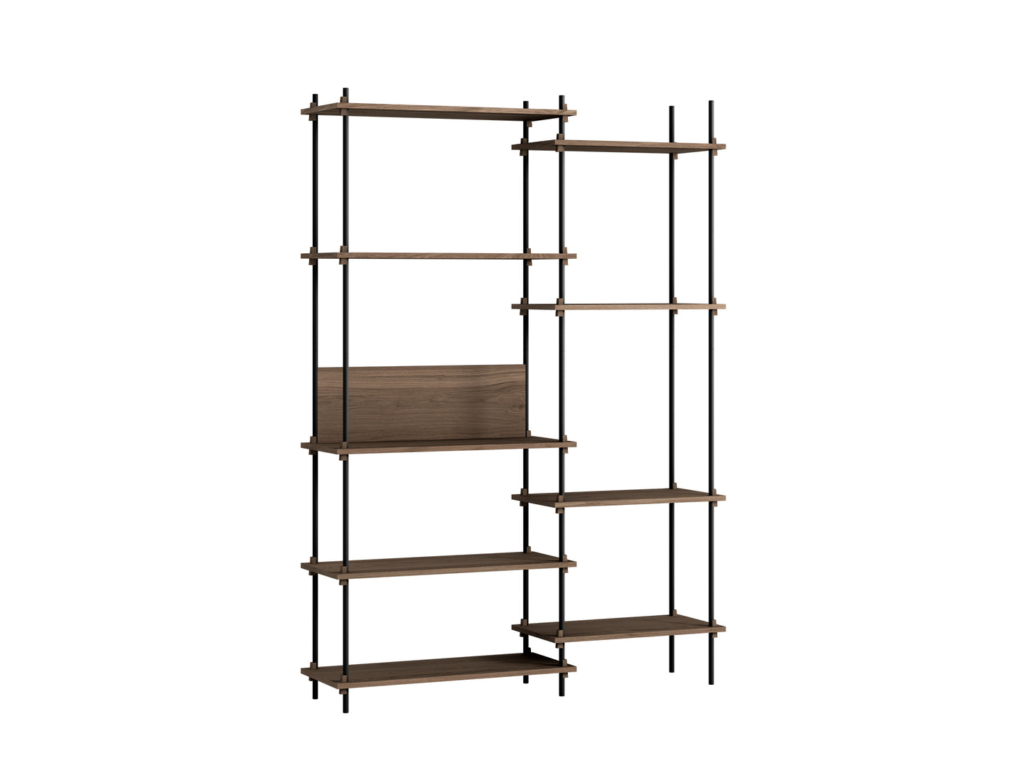 Shelving System by Moebe - 200 cm / S.200.2.J / Black Uprights / Smoked Oak