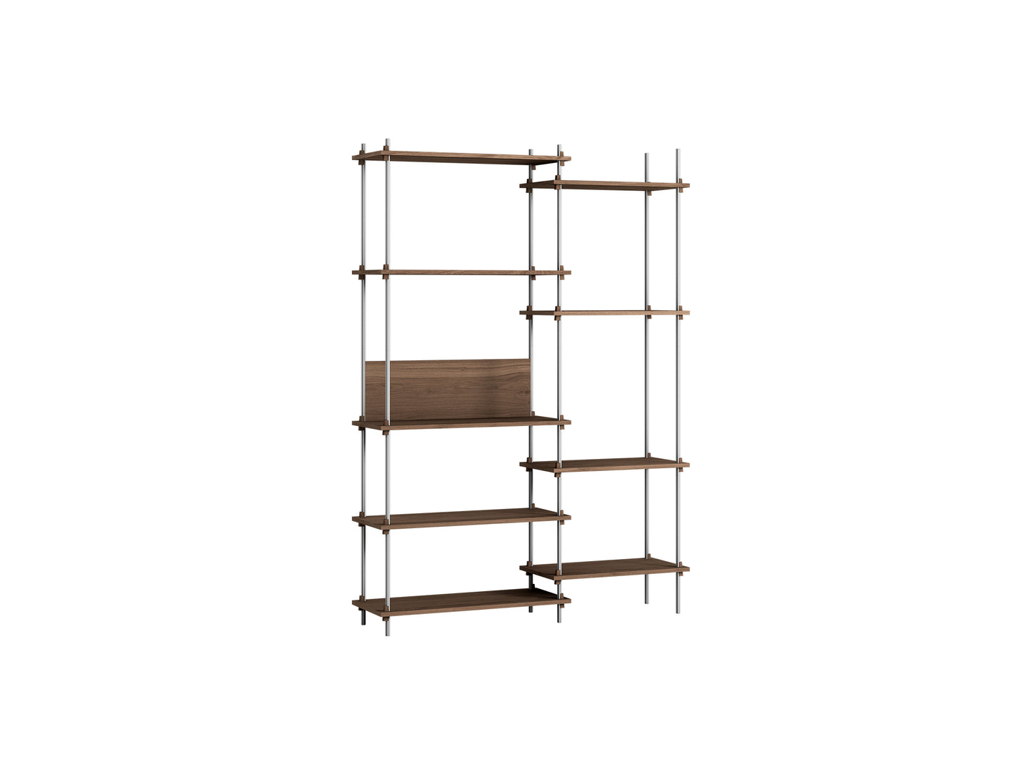 Shelving System Sets (200 cm) by Moebe / S.200.2.J / Stainless Steel Uprights / Smoked Oak