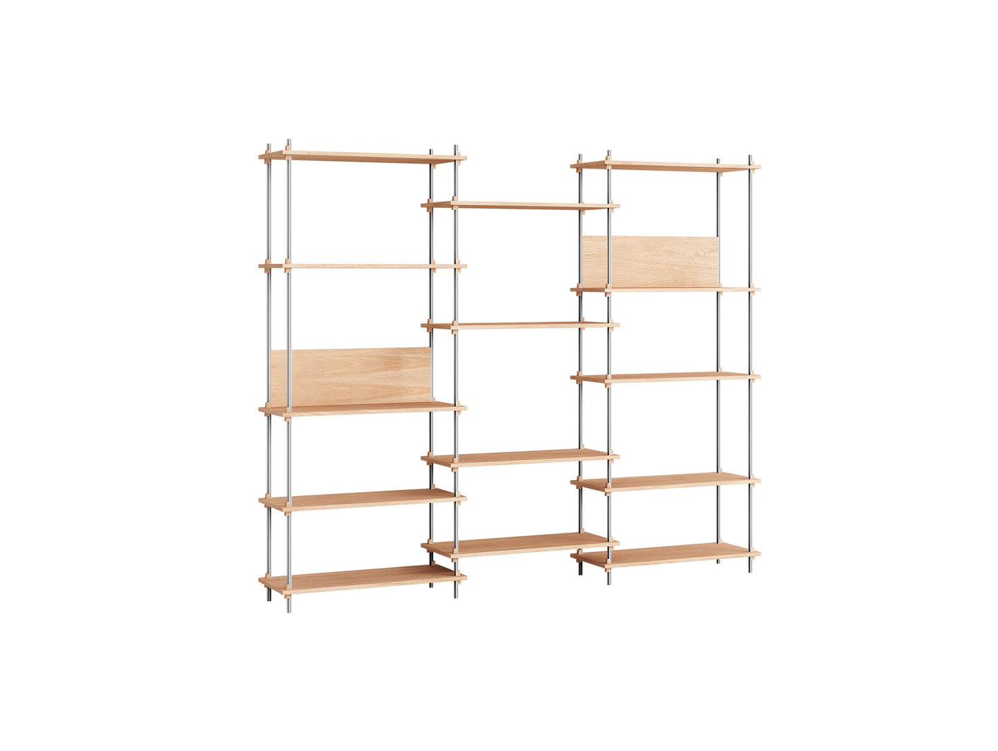Shelving System Sets (200 cm) by Moebe / S.200.3.A / Stainless Steel Uprights / Oiled Oak