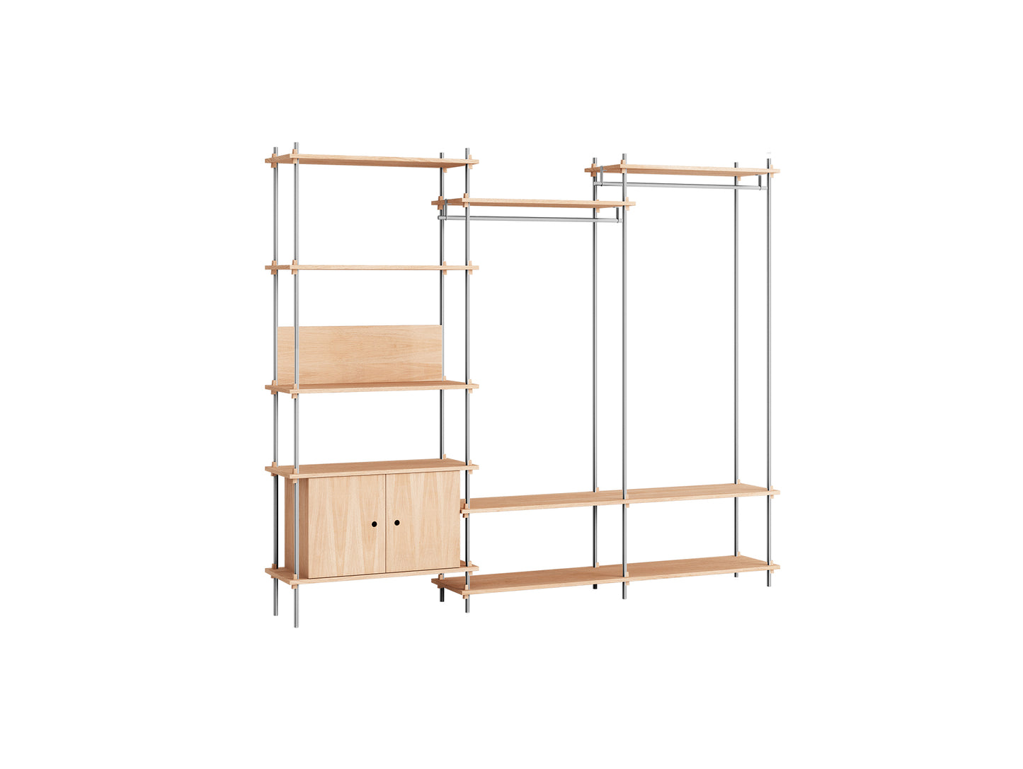 Shelving System Sets (200 cm) by Moebe / S.200.3.C / Stainless Steel Uprights / Oiled Oak