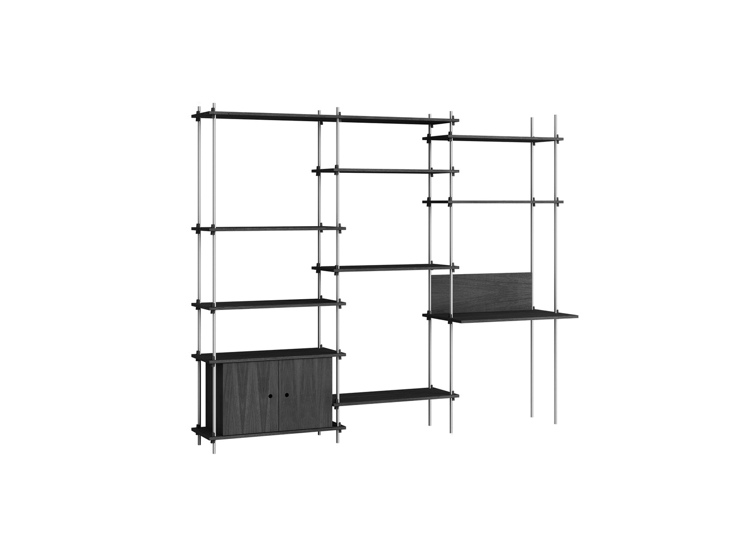 Shelving System Sets (200 cm) by Moebe / S.200.3.D / Stainless Steel Uprights / Black Painted Oak