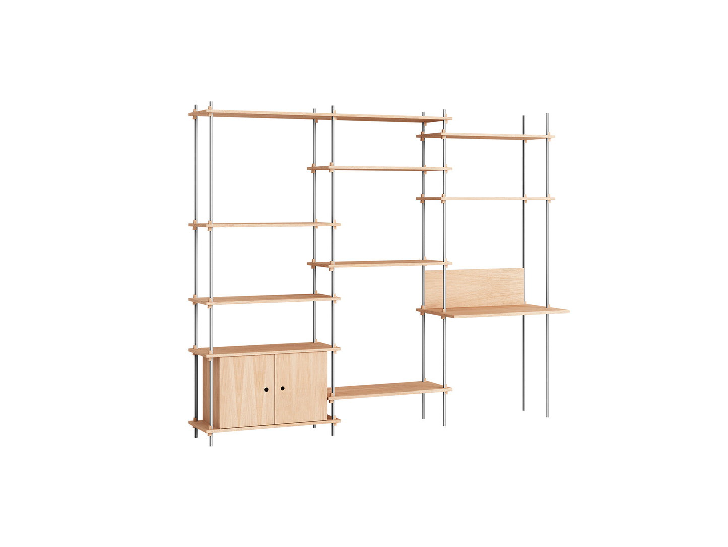 Shelving System Sets (200 cm) by Moebe / S.200.3.D / Stainless Steel Uprights / Oiled Oak