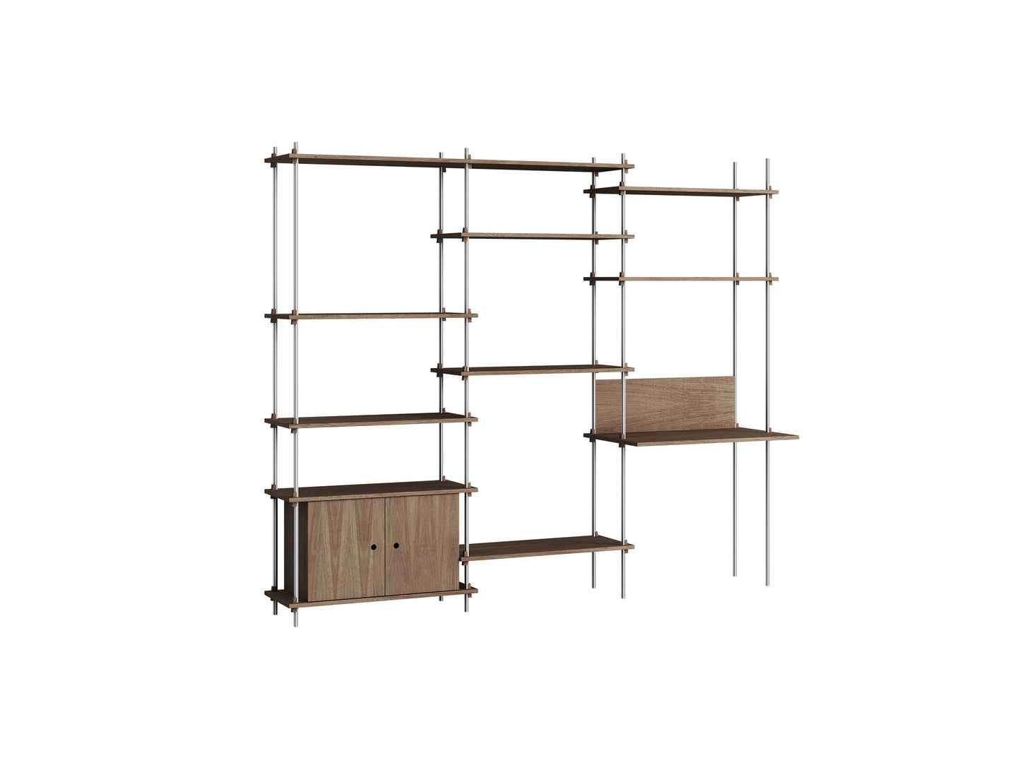 Shelving System Sets (200 cm) by Moebe / S.200.3.D / Stainless Steel Uprights / Smoked Oak