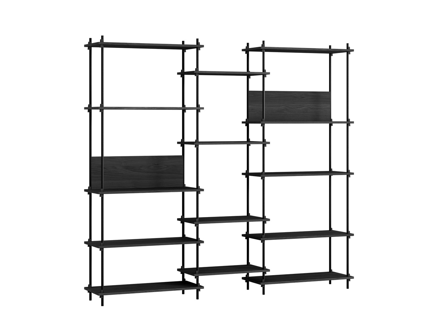 Shelving System by Moebe - 200 cm / S.200.3.E / Black Uprights / Black Oak