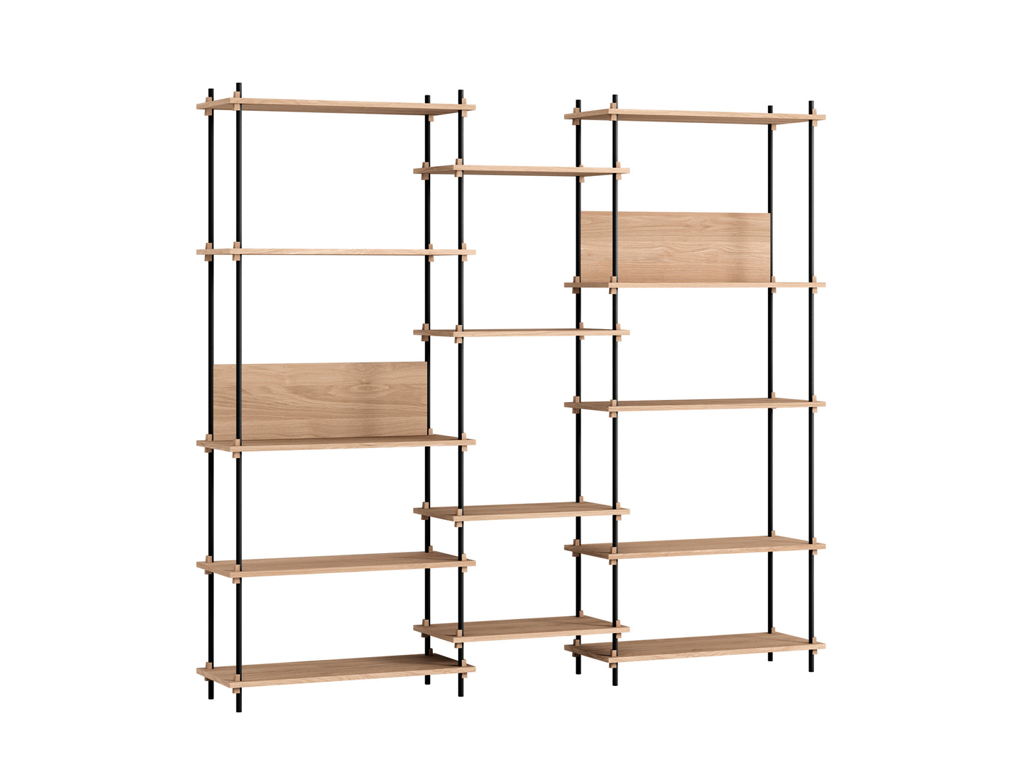 Shelving System by Moebe - 200 cm / S.200.3.E / Black Uprights / Oak