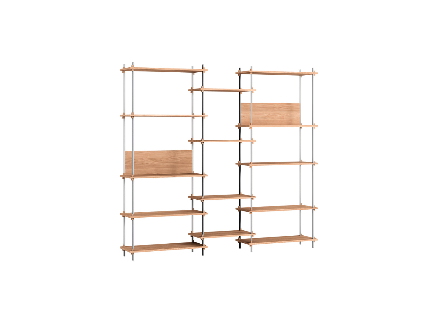 Shelving System Sets (200 cm) by Moebe / S.200.3.E / Stainless Steel Uprights / Oiled Oak