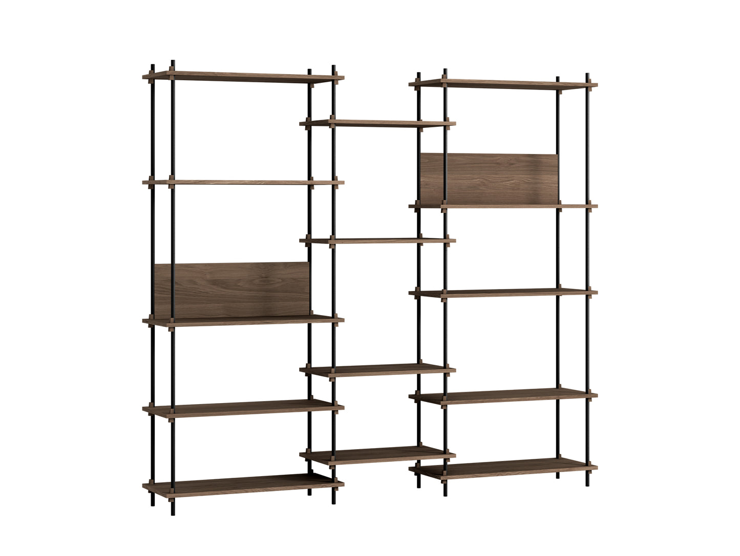 Shelving System by Moebe - 200 cm / S.200.3.E / Black Uprights / Smoked Oak