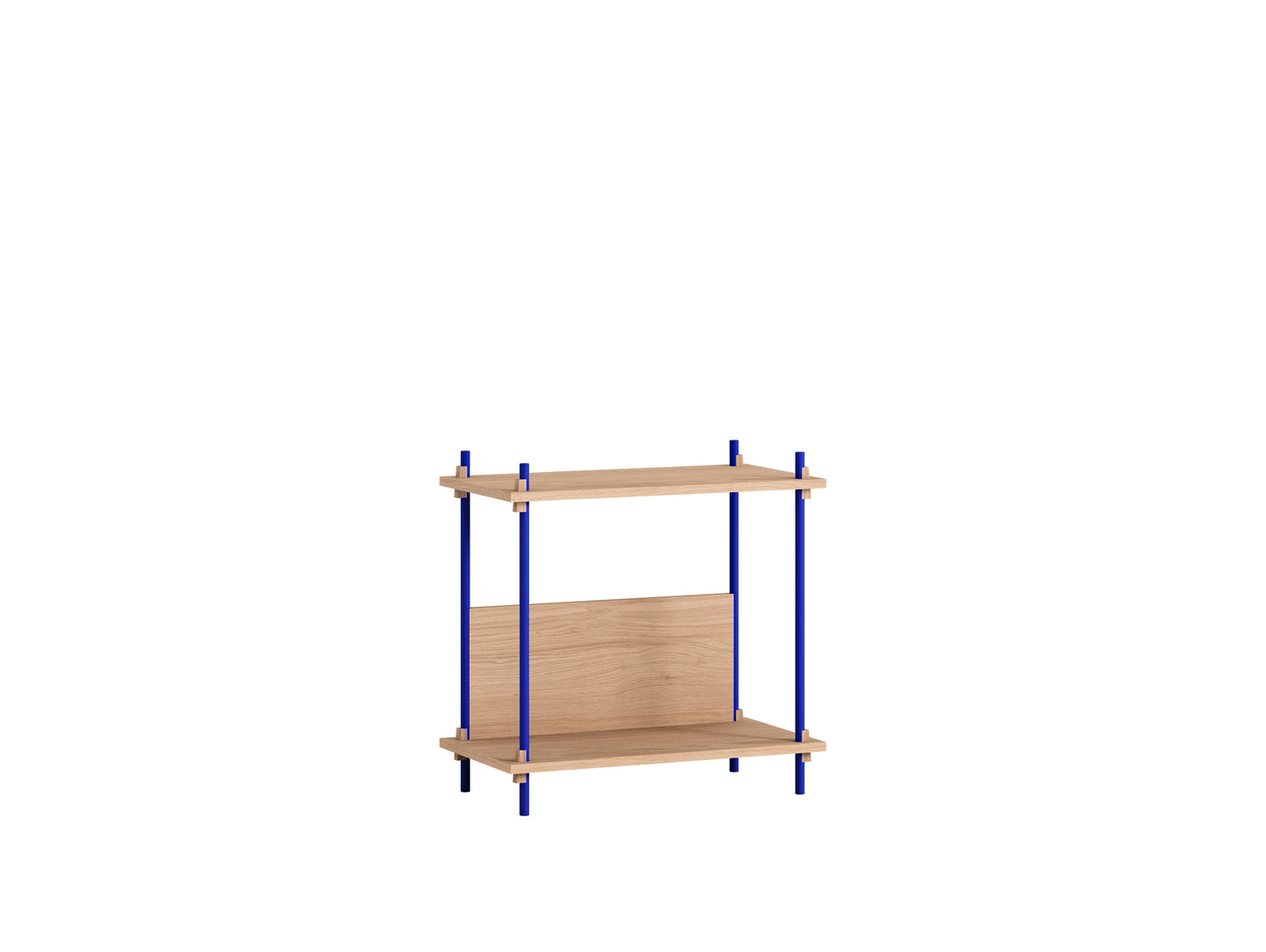 Moebe Shelving System - S.65.1.C / Deep Blue Uprights / Oiled Oak