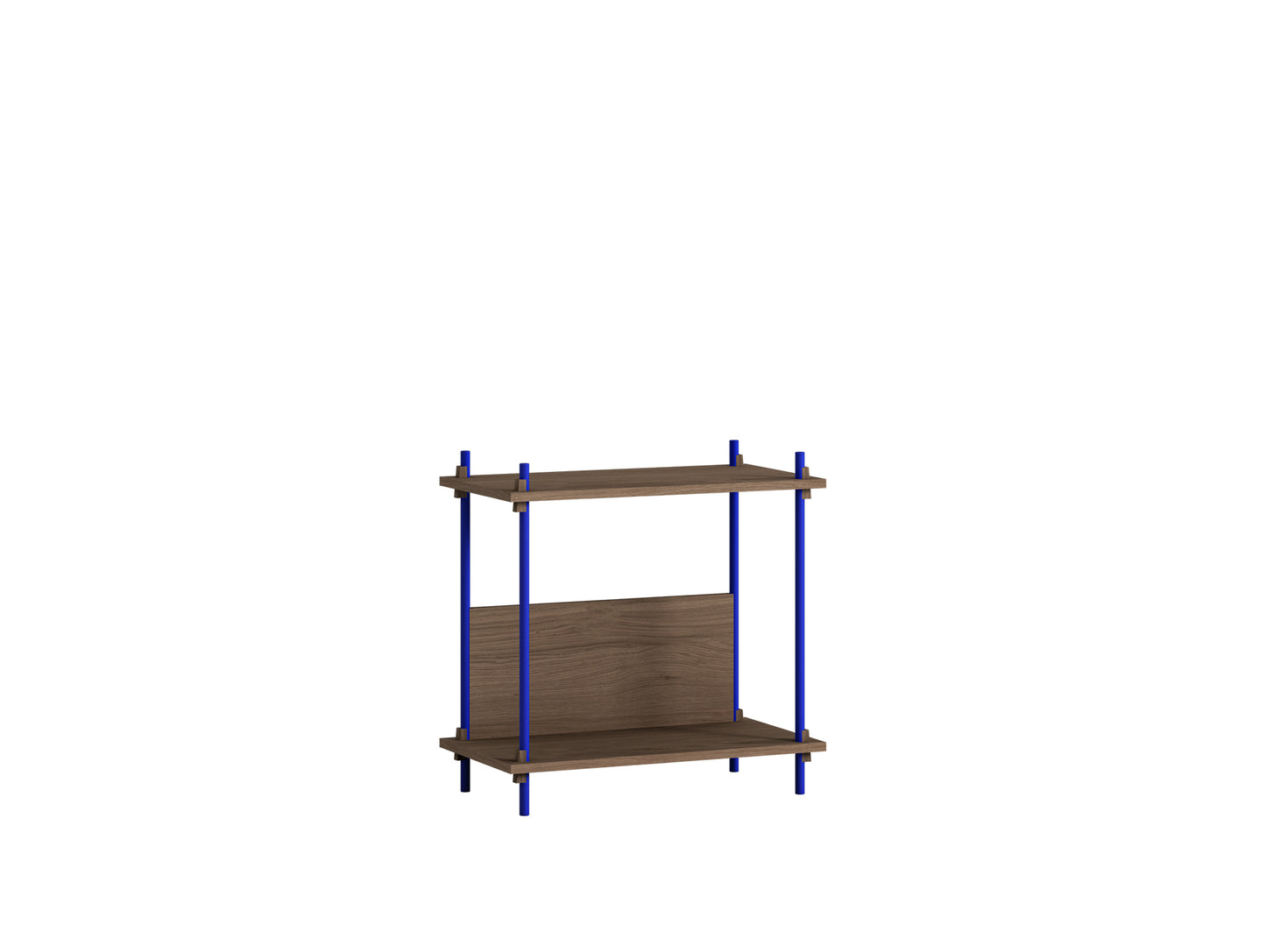 Moebe Shelving System - S.65.1.C / Deep Blue Uprights / Smoked Oak