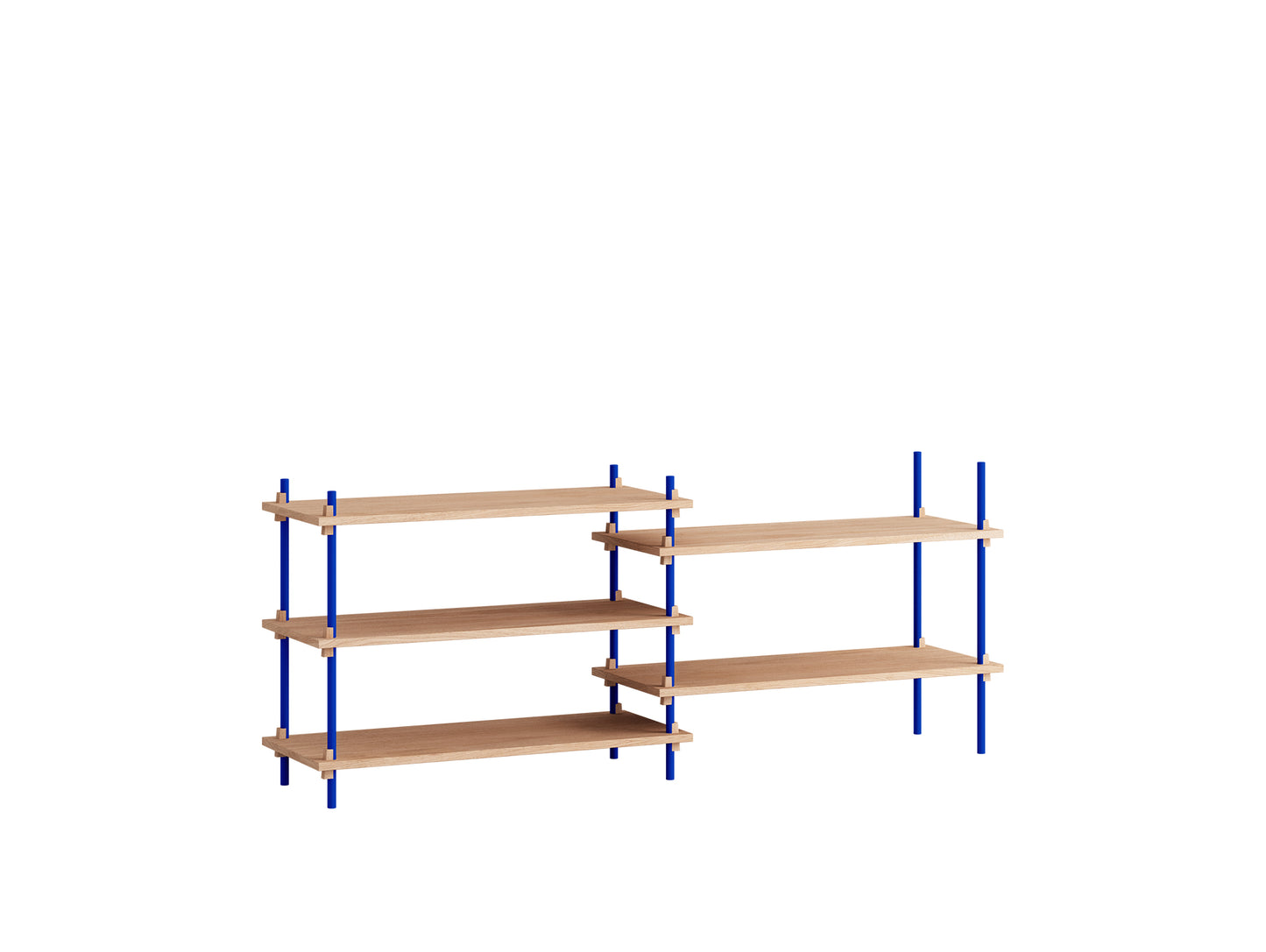 Moebe Shelving System - S.65.2.A Set in Deep Blue / Oiled Oak