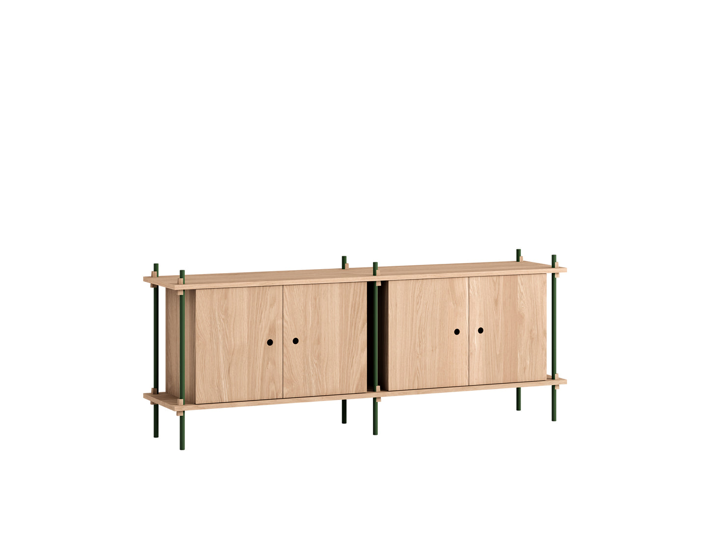 Moebe Shelving System - S.65.2.D / Pine Green Uprights / Oiled Oak