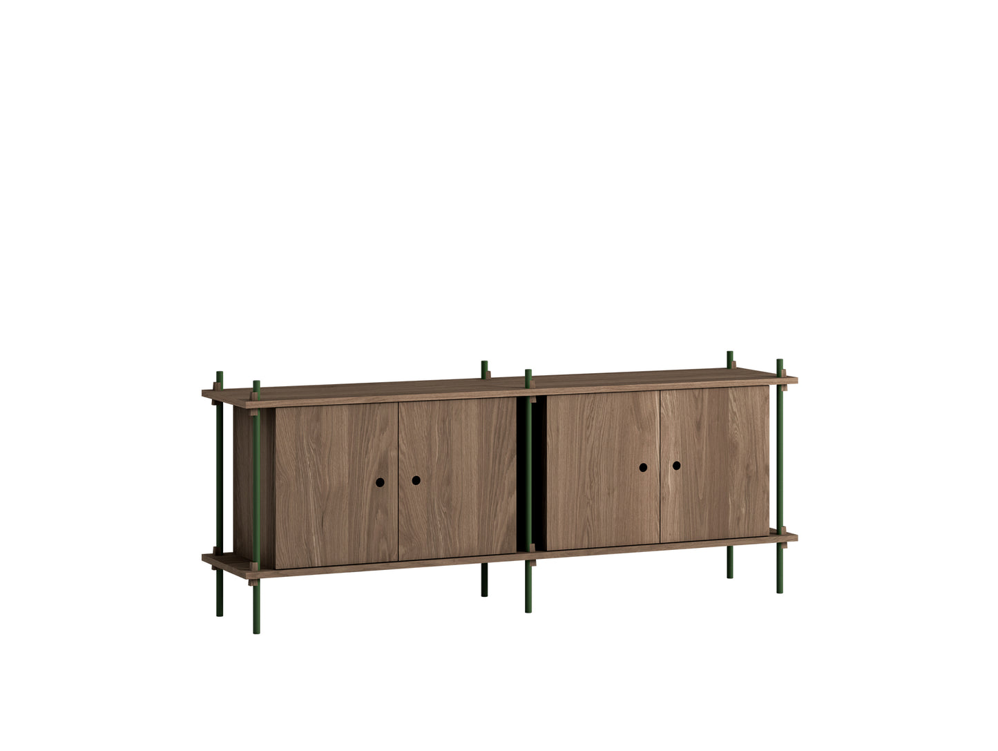 Moebe Shelving System - S.65.2.D / Pine Green Uprights / Smoked Oak