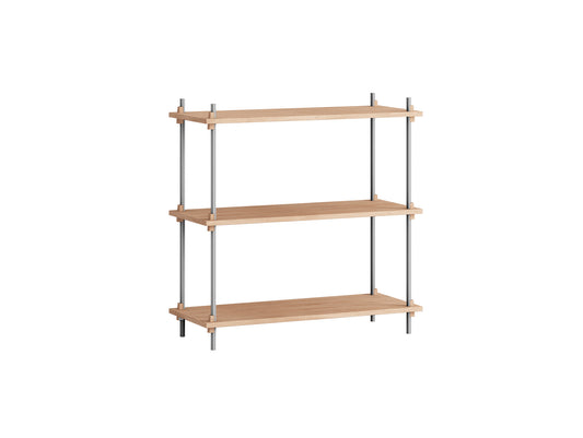 Shelving System Sets (85 cm) by Moebe - S.85.1.A / Stainless Steel Uprights / Oiled Oak