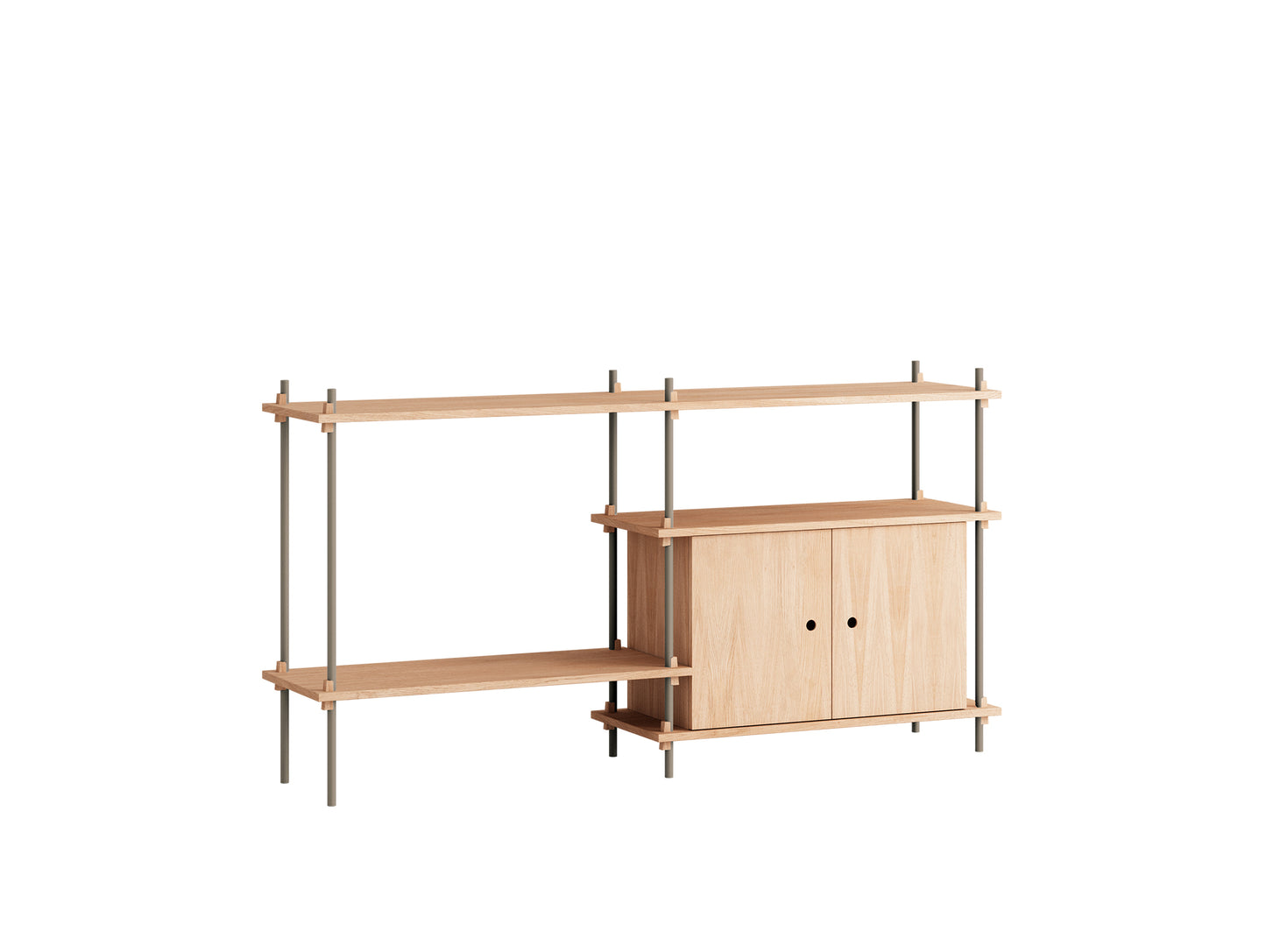 Moebe Shelving System - S.85.2.C Set in Warm Grey / Oiled Oak