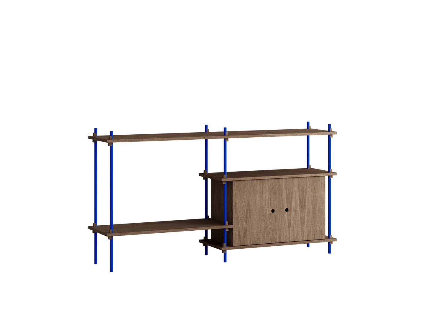 Moebe Shelving System - S.85.2.C Set in Deep Blue / Smoked Oak