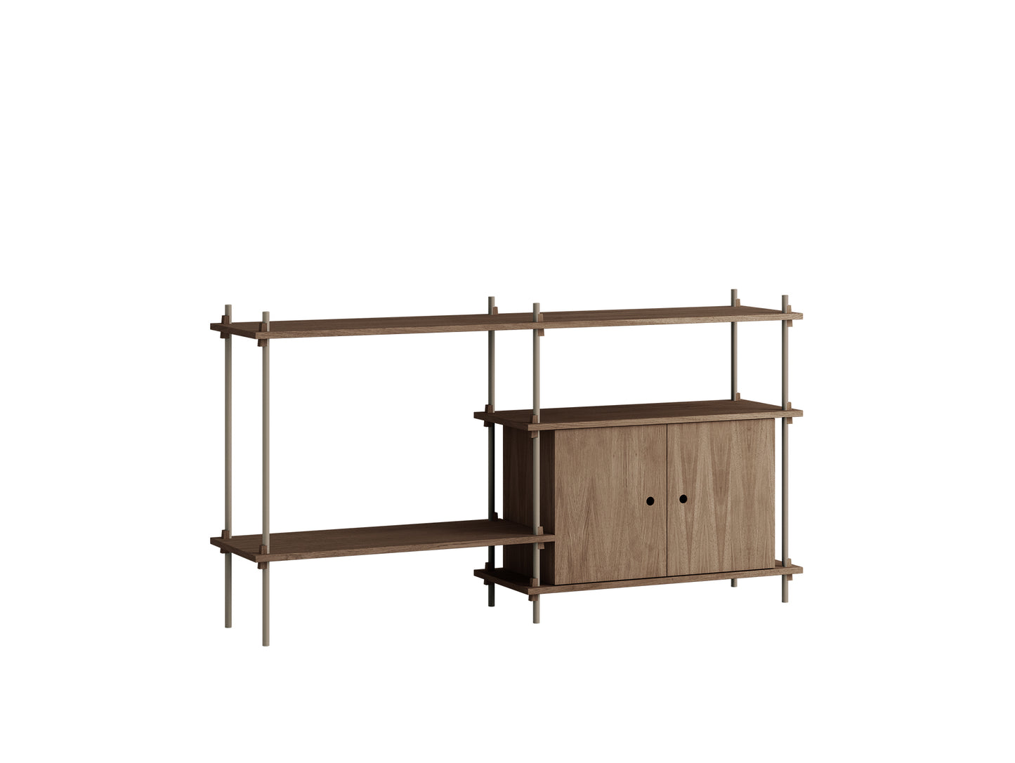 Moebe Shelving System - S.85.2.C Set in Warm Grey / Smoked Oak
