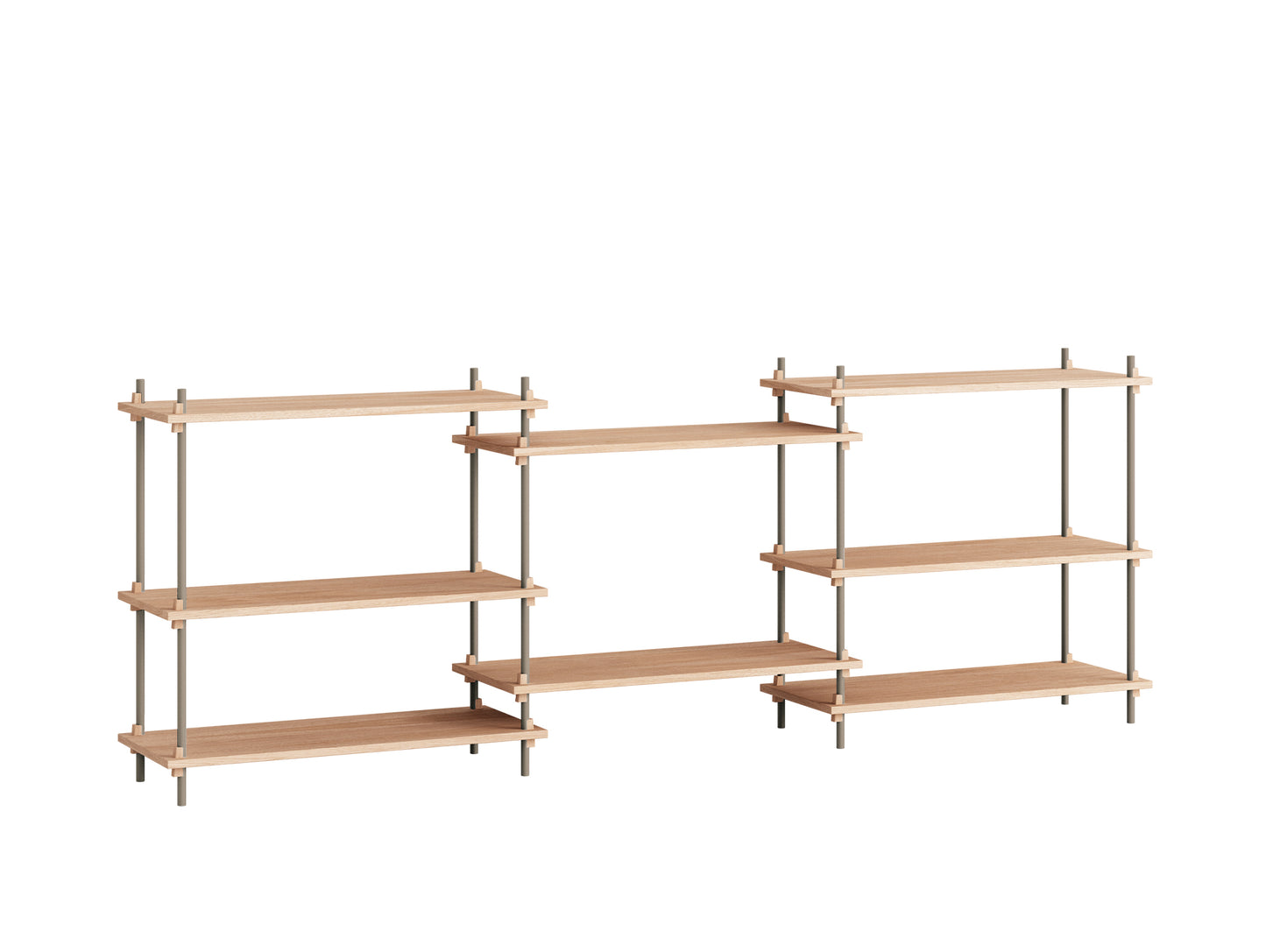 Moebe Shelving System - S.85.3.A Set in Warm Grey / Oiled Oak