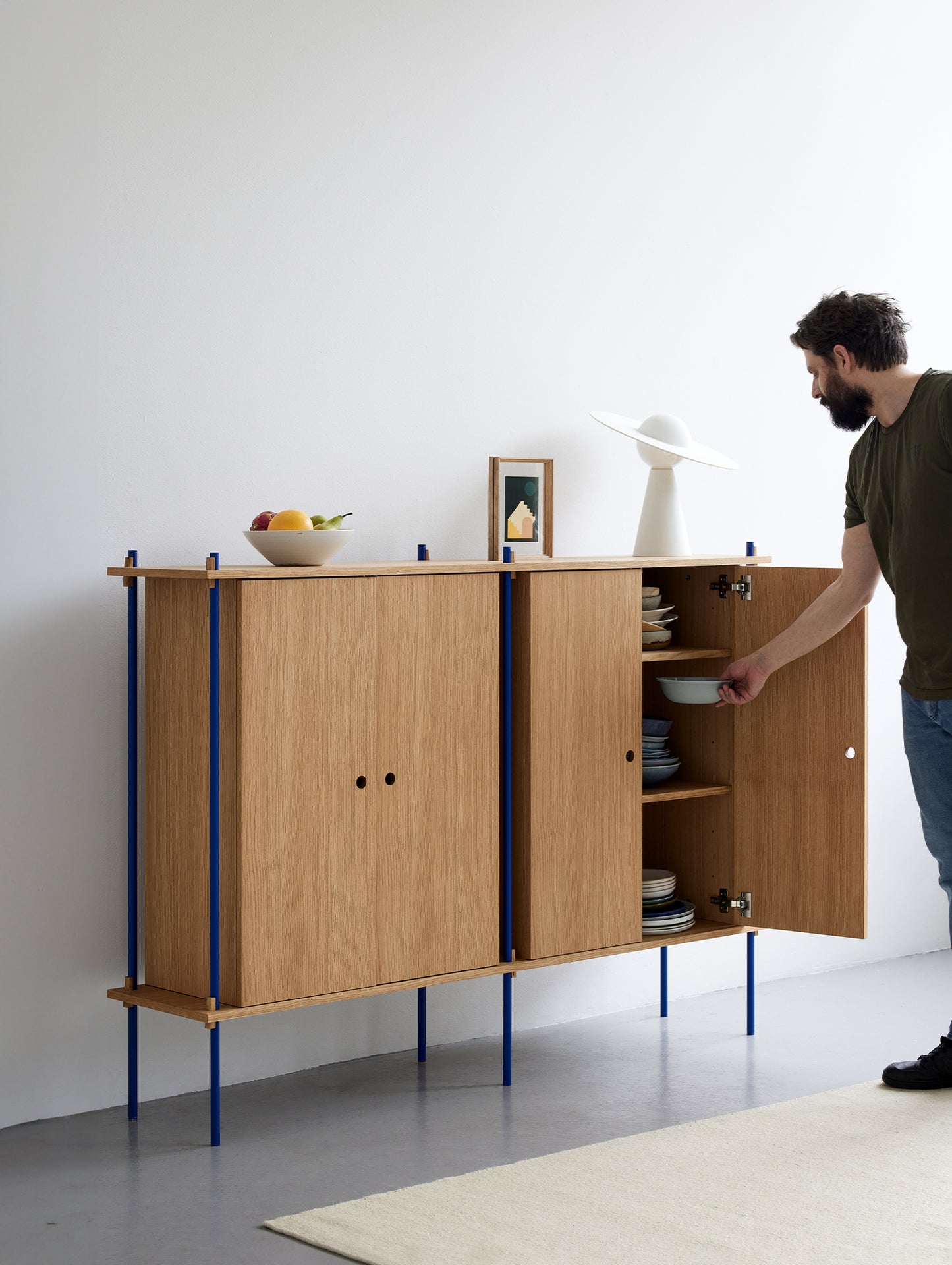 Moebe Shelving System - S.115.2.E Set in Deep Blue / Oiled Oak