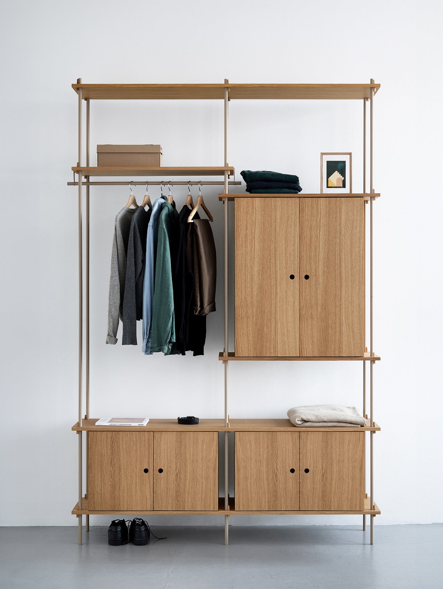 Moebe Shelving System - S.255.2.J Set in Warm Grey / Oiled Oak