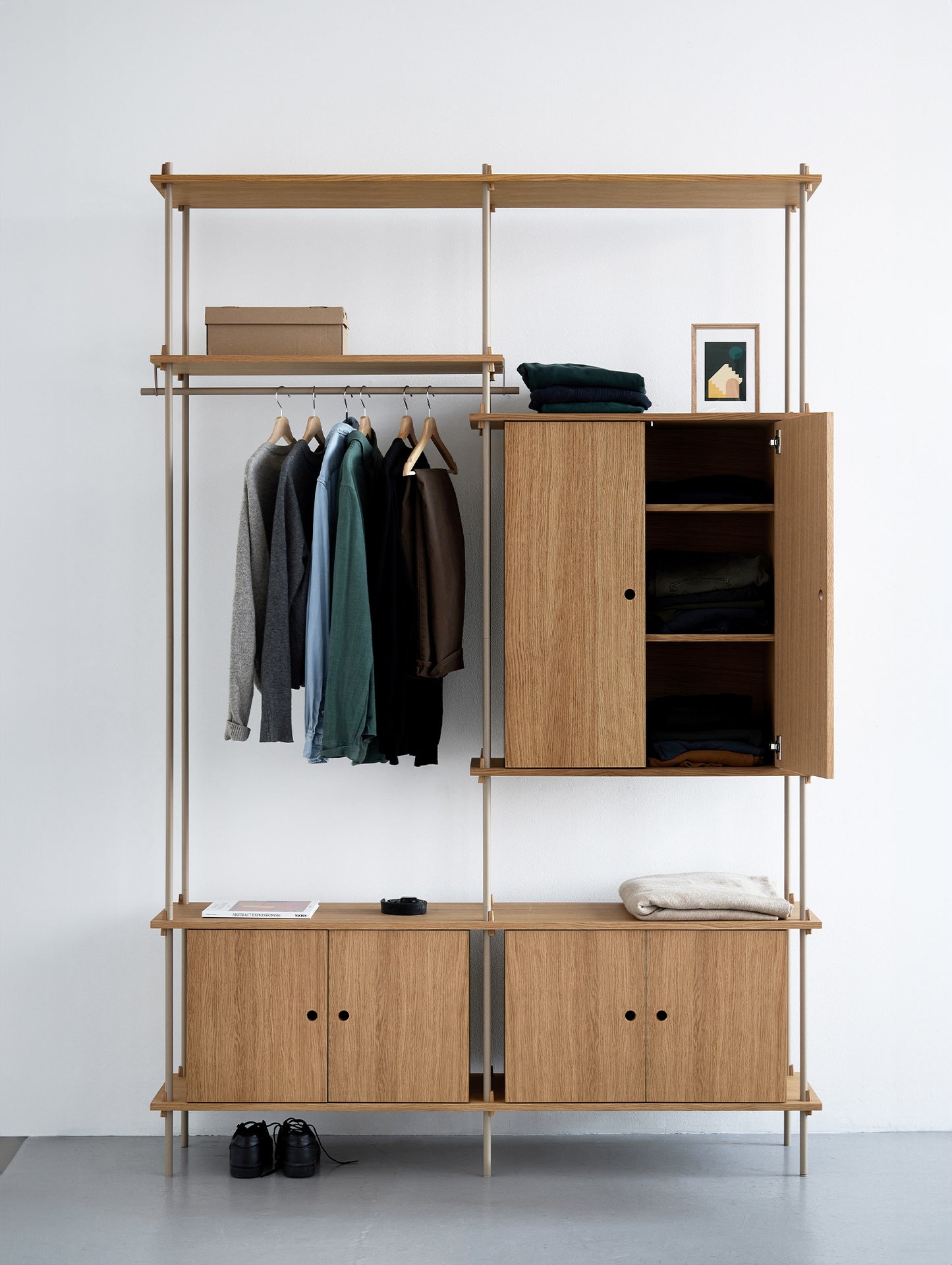 Moebe Shelving System - S.255.2.J Set in Warm Grey / Oiled Oak