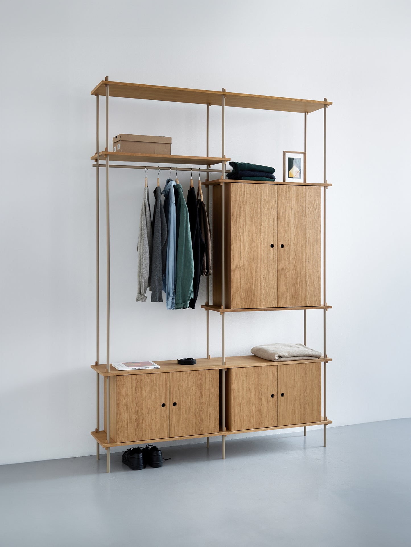 Moebe Shelving System - S.255.2.J Set in Warm Grey / Oiled Oak