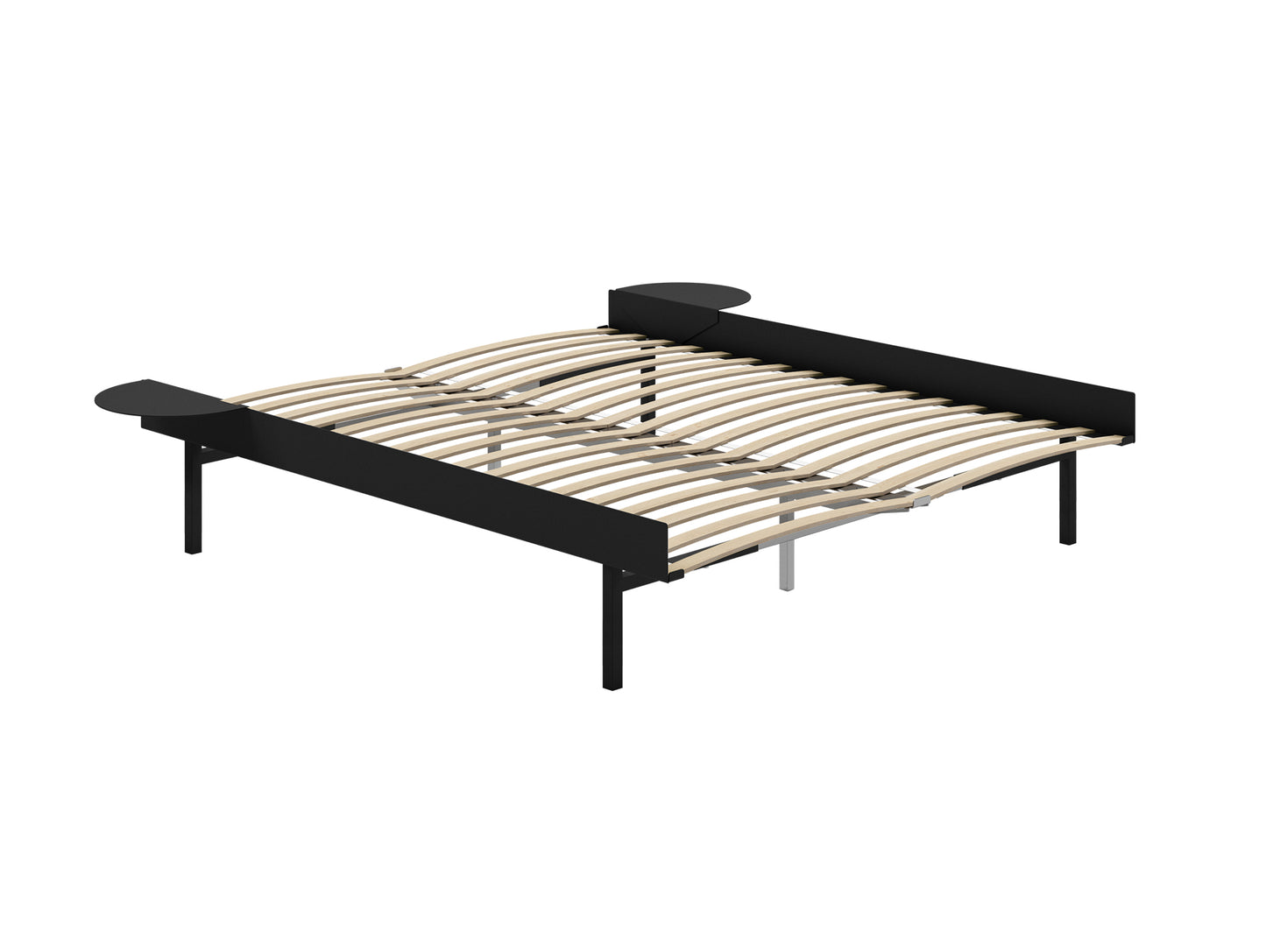 Bed 90 - 180 cm (High) by Moebe- Bed Frame / with 160cm wide Slats / 2 Side Table / Black
