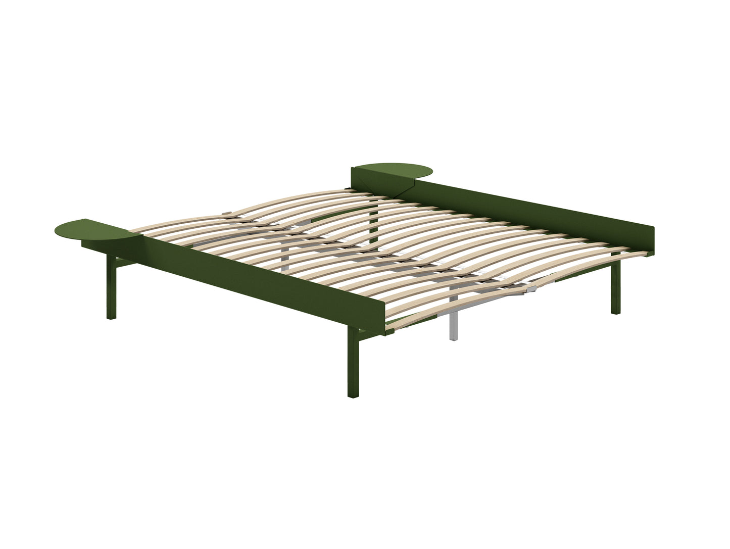 Bed 90 - 180 cm (High) by Moebe- Bed Frame / with 160cm wide Slats / 2 Side Table / Pine Green