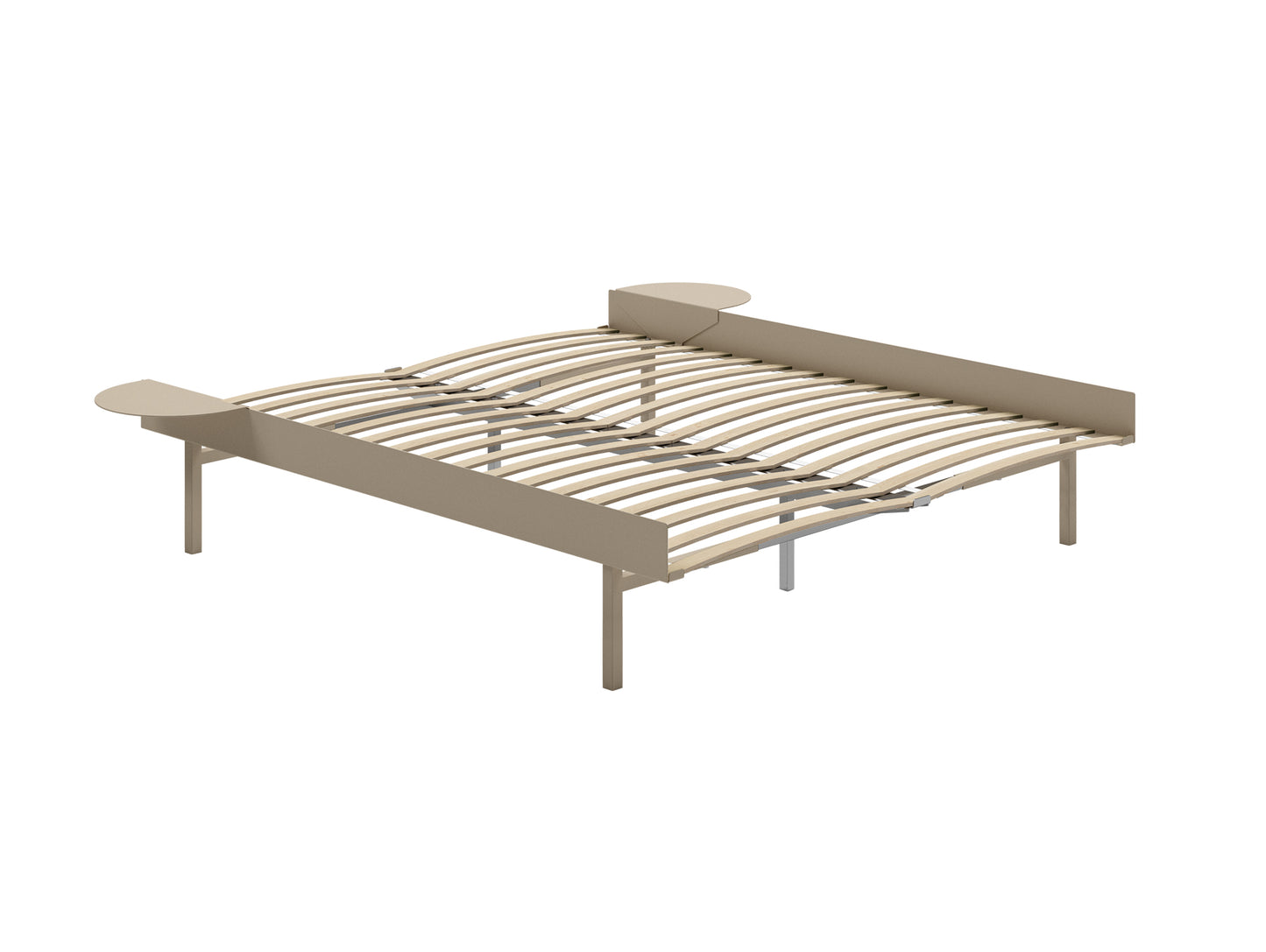 Bed 90 - 180 cm (High) by Moebe- Bed Frame / with 160cm wide Slats / 2 Side Table / Sand