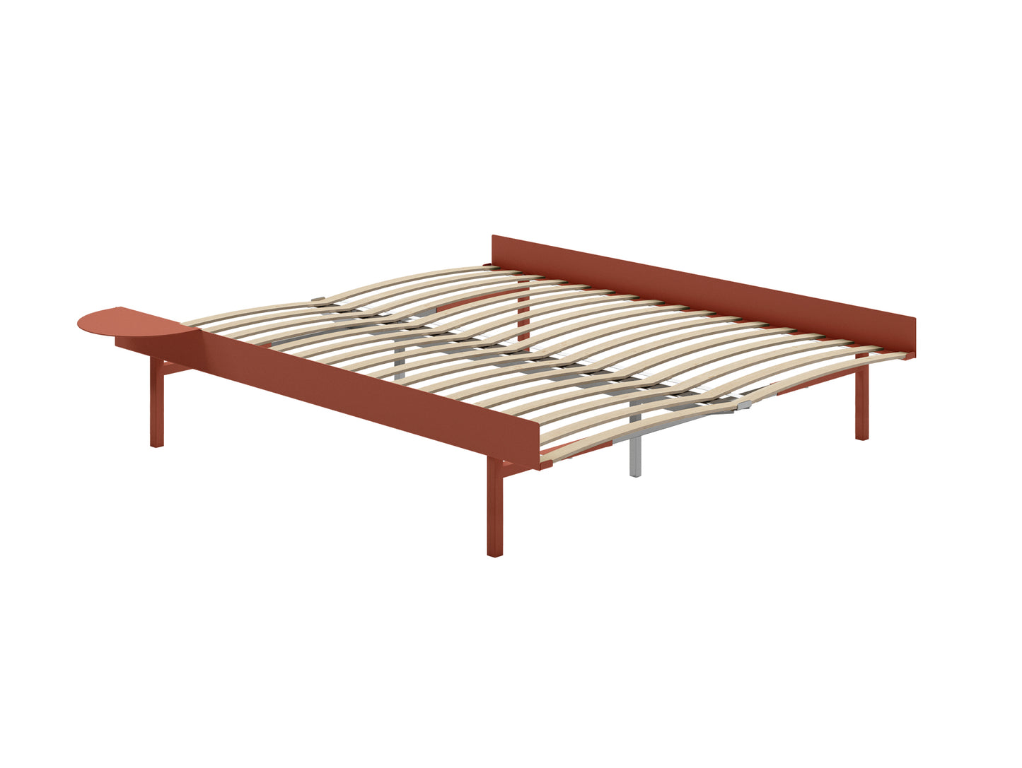 Bed 90 - 180 cm (High) by Moebe- Bed Frame / with 160cm wide Slats / 1 Side Table / Terracotta