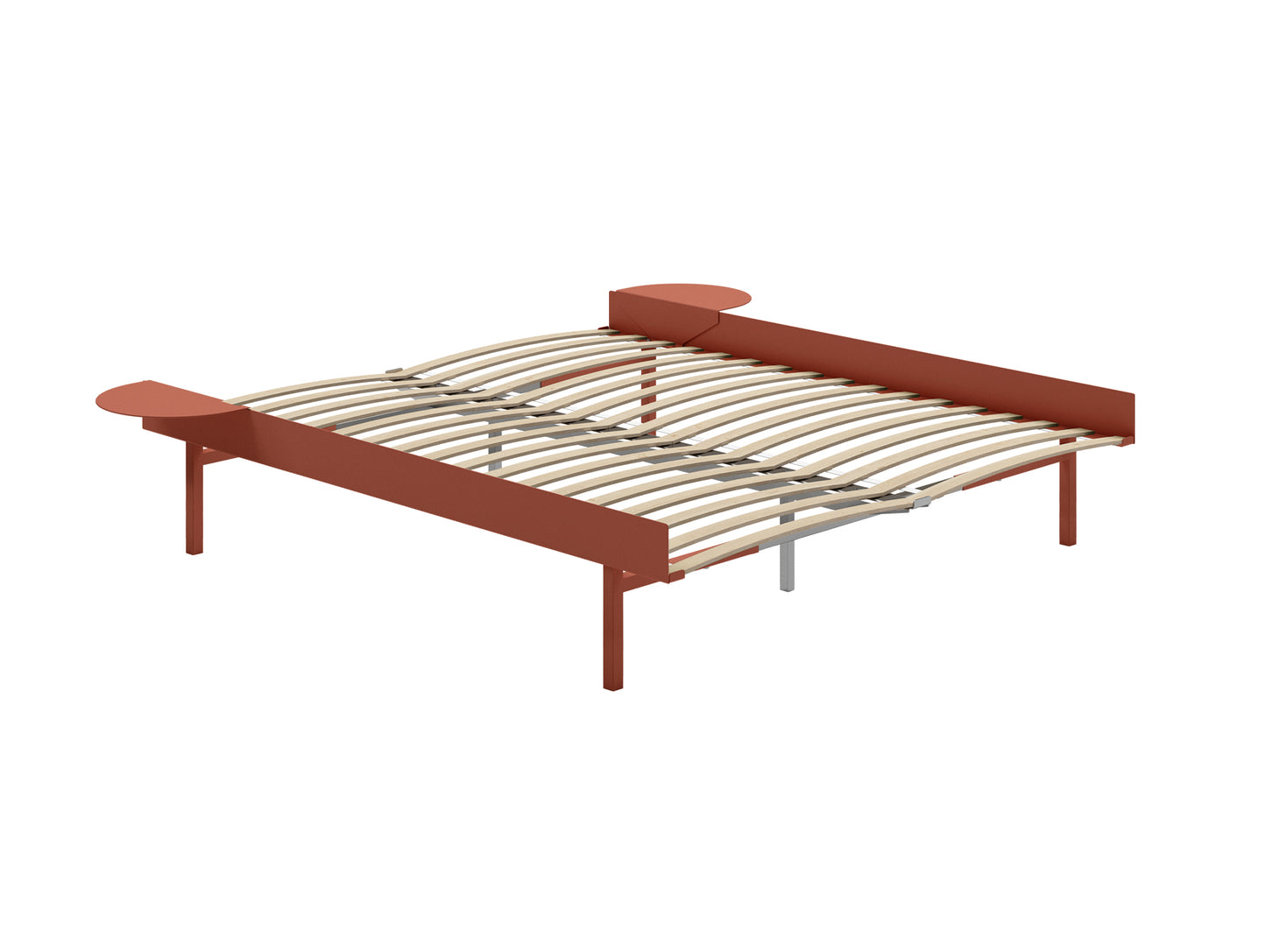 Bed 90 - 180 cm (High) by Moebe- Bed Frame / with 160cm wide Slats / 2 Side Table / Terracotta