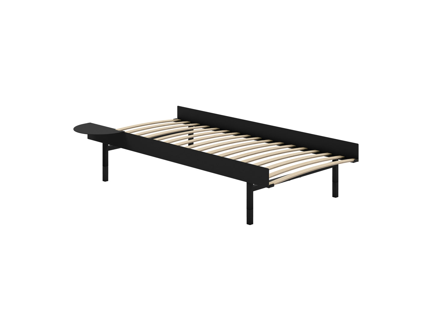Bed 90 - 180 cm (High) by Moebe- Bed Frame / with 90cm wide Slats / 1 Side Table / Black