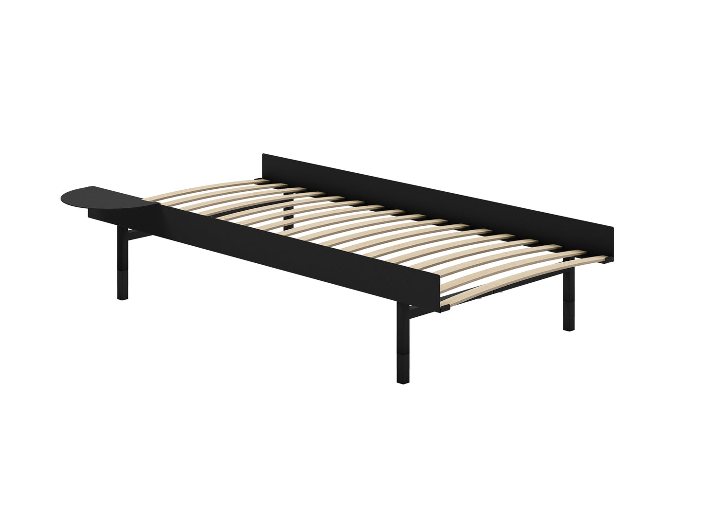 Tall Bed 90 cm by Moebe – Bed Frame / 90 cm Wide Slats / 1 Side Table / Black