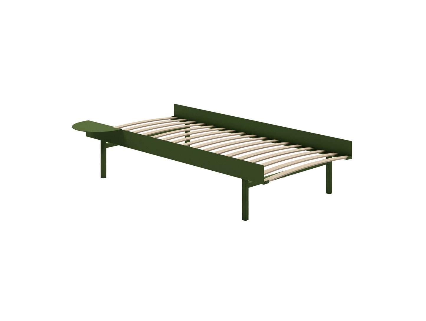 Bed 90 - 180 cm (High) by Moebe- Bed Frame / with 90cm wide Slats / 1 Side Table / Pine Green